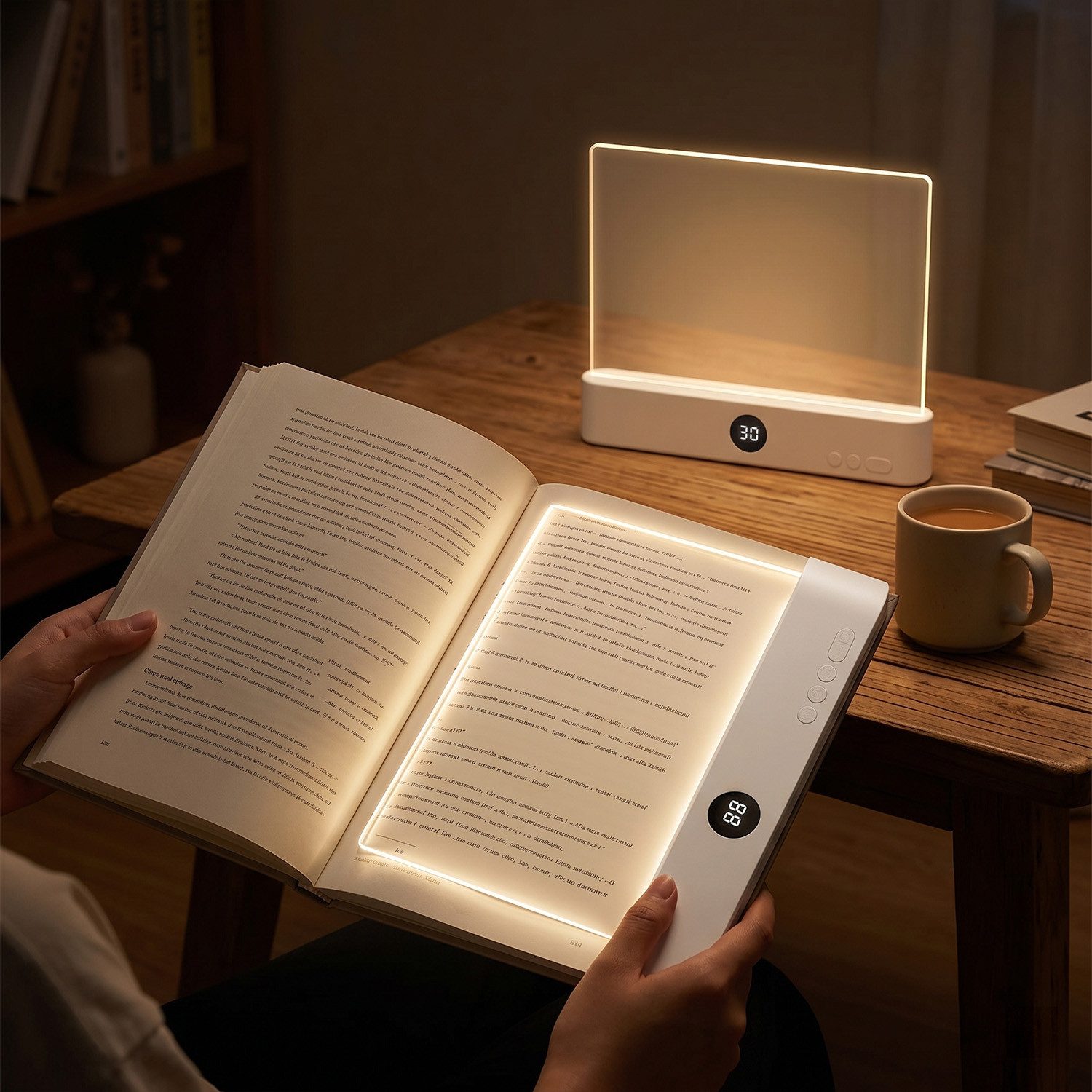 Rosnek LED Leselampe Buchlampe dimmbar mit Timer & 3 Lichtfarben, LED fest integriert, 1200 mAh, transparente Lichtplatte für Bett, Sofa, Büro & Reisen