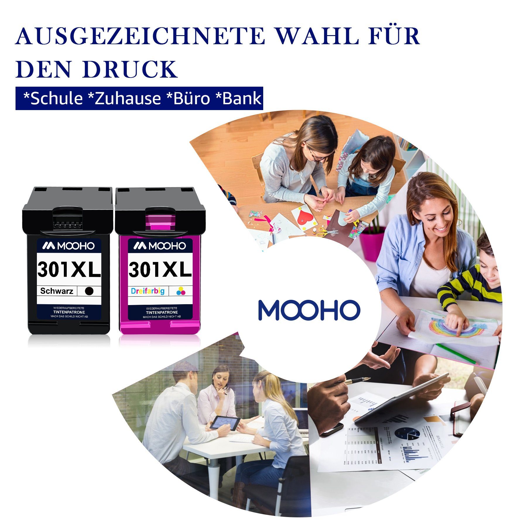 MOOHO Kompatible 2*Schwarz+1*Dreifarbig(3er-pack) 301XL HP Tintenpatrone XL für 4500 Envy 301