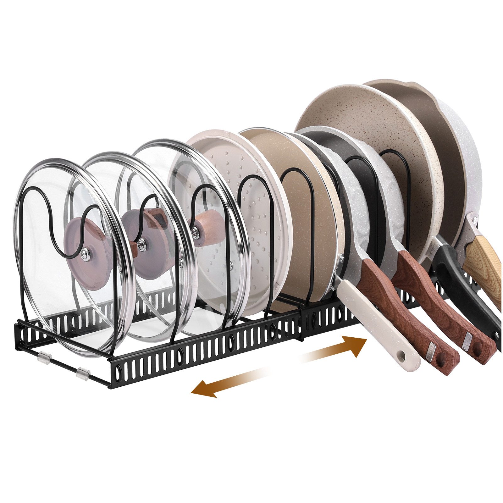 Yorbay Geschirrständer Erweiterbarer Topfdeckelhalter, Teleskopregal, Pfannenhalter Pfannen Organizer für Topfdeckel und Pfannen
