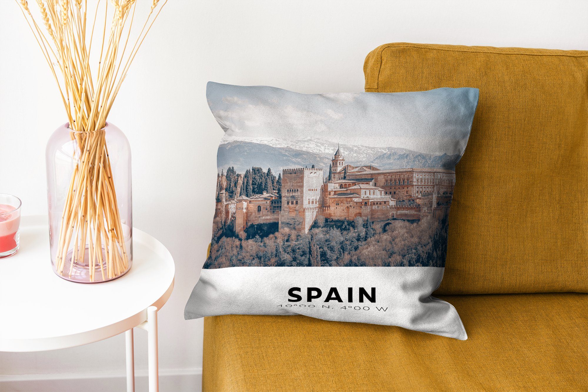 - Wohzimmer, Berge, MuchoWow Spanien - mit Schlafzimmer, Dekokissen Füllung Deko, Zierkissen für Bauwerke Sofakissen