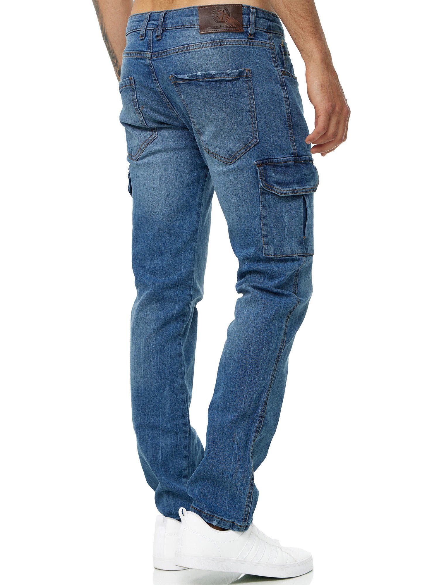 Hose Cargo blau Straight-Jeans A104 Tazzio Jeans Denim Regular Fit