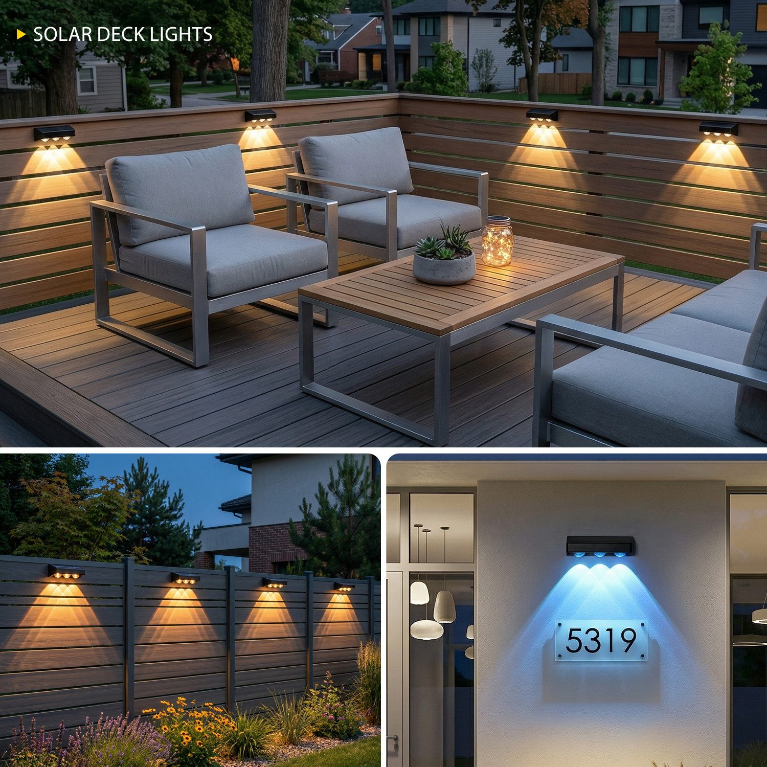 oyajia LED Solarleuchte 4 Stück LED Solarlampe für Außen, 3 LEDs Solarleuchte Außen Wandlampe, LED fest integriert, Warmweiß, Kaltweiß, RGB, RGB LED Solarleucht – Bild 5 von 5