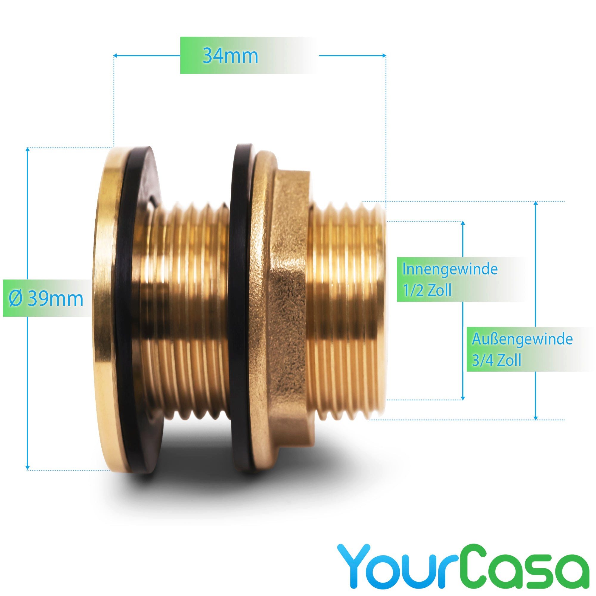 YourCasa Regentonne YourCasa® Universal Regentonnendurchführung aus Messing in 2 Größen, Messing