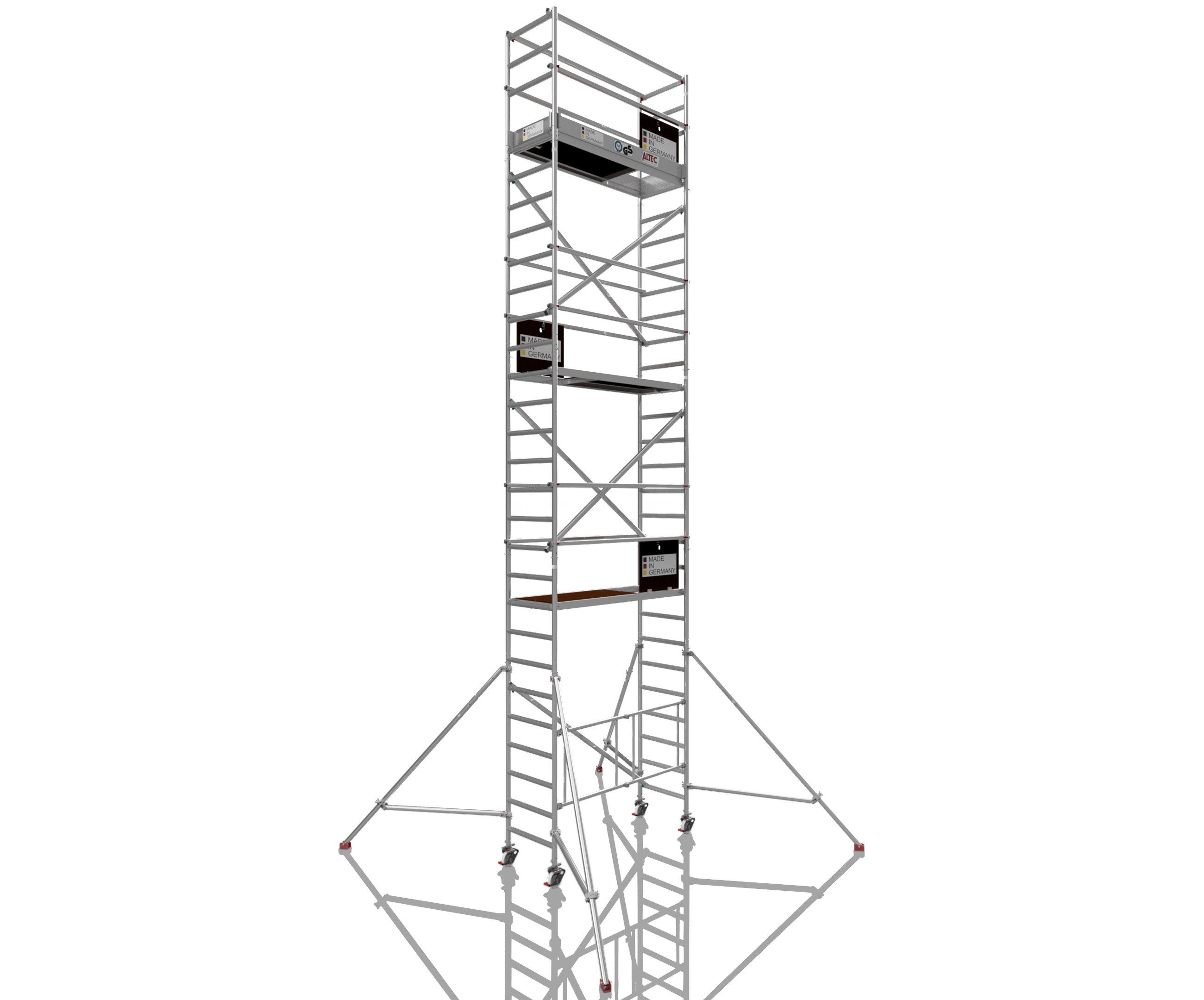ALTEC Aluminium Klappgerüst AluKlik®, 70cm breit mit Ø150mm Рулоны, höhenverstellbar, maximale Arbeitshöhe 14 Meter