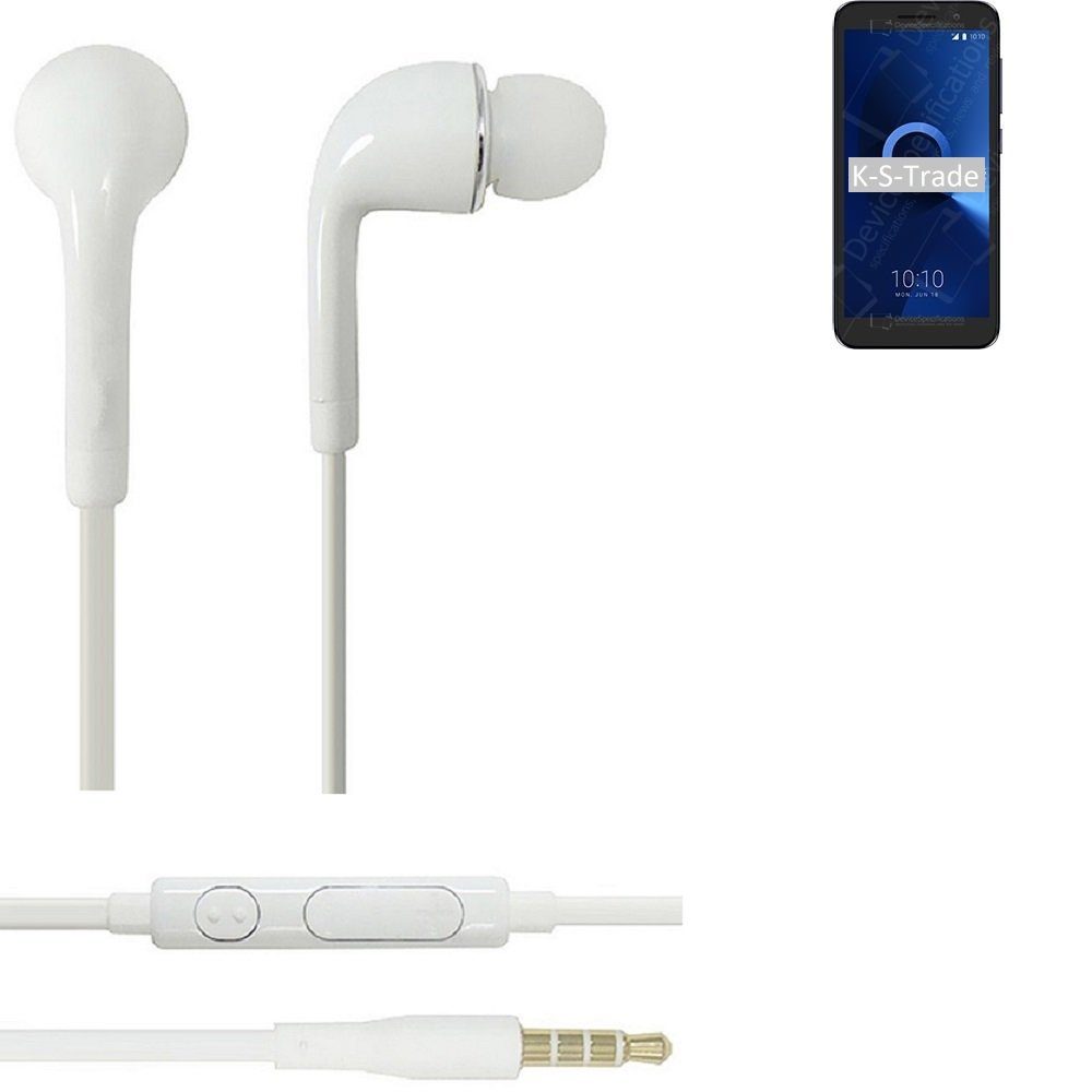 1 In-Ear-Kopfhörer (Kopfhörer mit Headset 3,5mm) Mikrofon für Lautstärkeregler Alcatel u (2019) K-S-Trade weiß