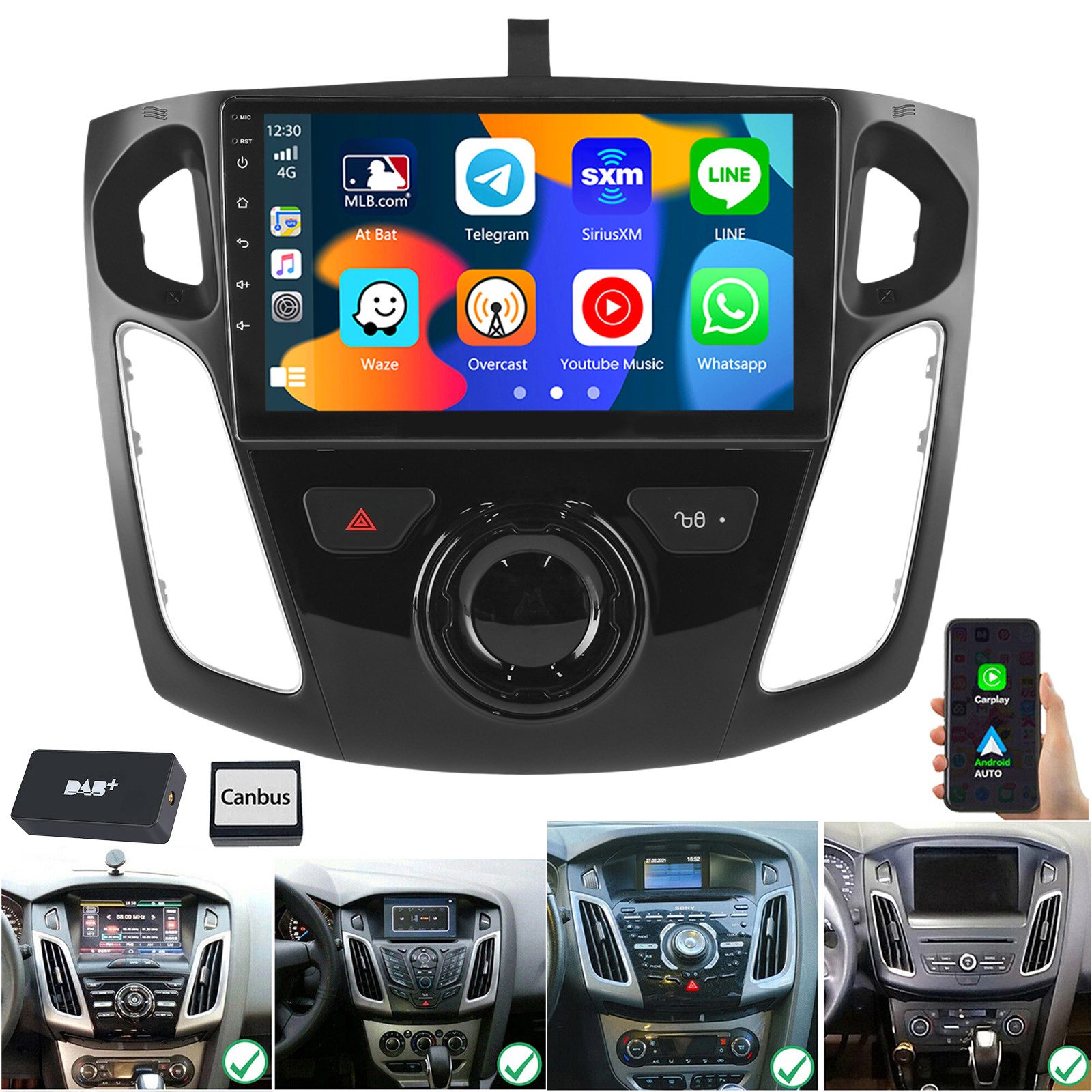 ESSGOO DAB+ Carplay Für Ford Focus MK3 2011-18 Autoradio Android 15 GPS NAVI Autoradio (RDS, 4+64GB(optional), Digitalradio (DAB), FM, AM, Carplay Android Auto Bluetooth EQ USB GPS Navi WIFI Touchscreen)