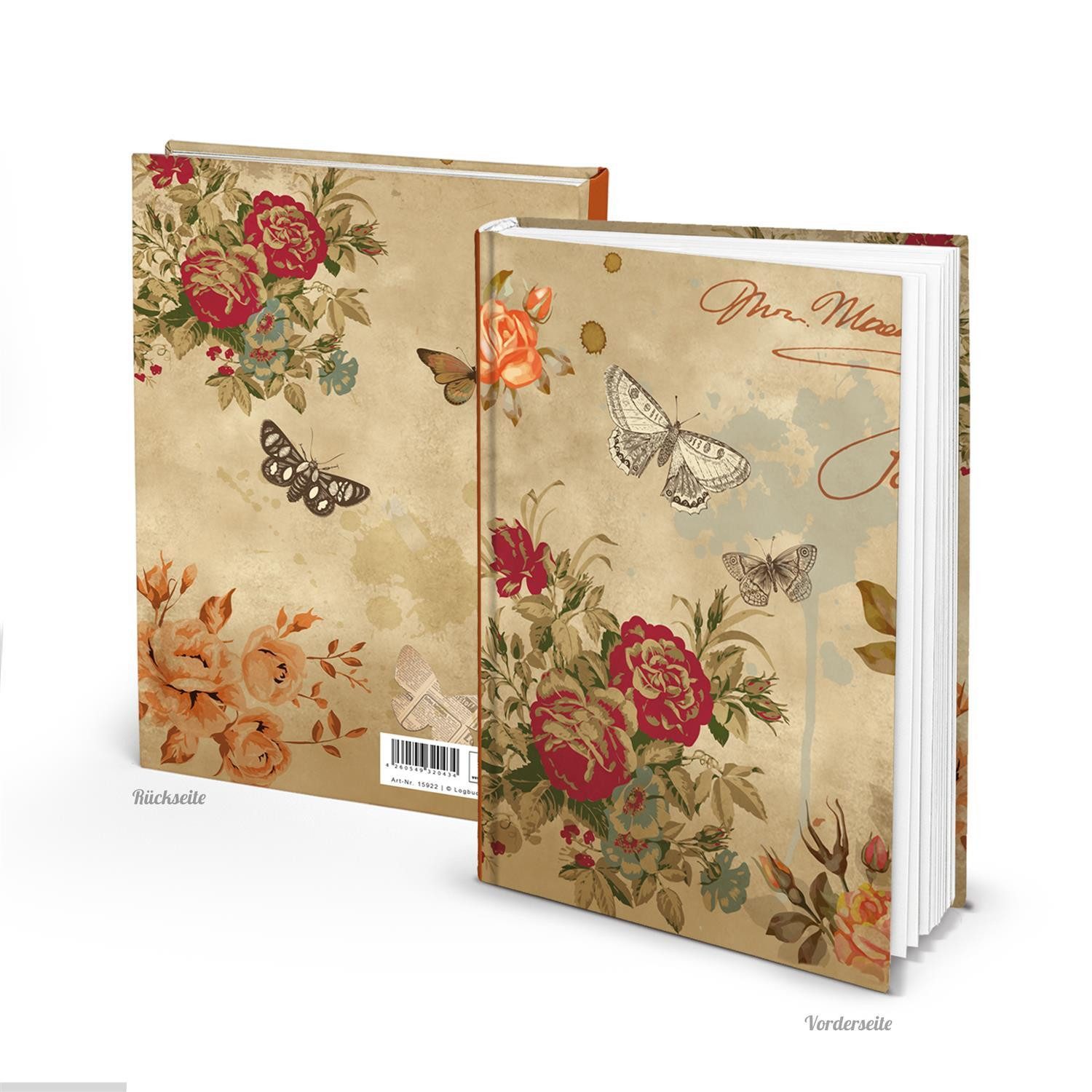 Logbuch-Verlag Notizbuch Kleines Nostalgie Notizbuch DIN A5 beige rosa floral mit Rosen &