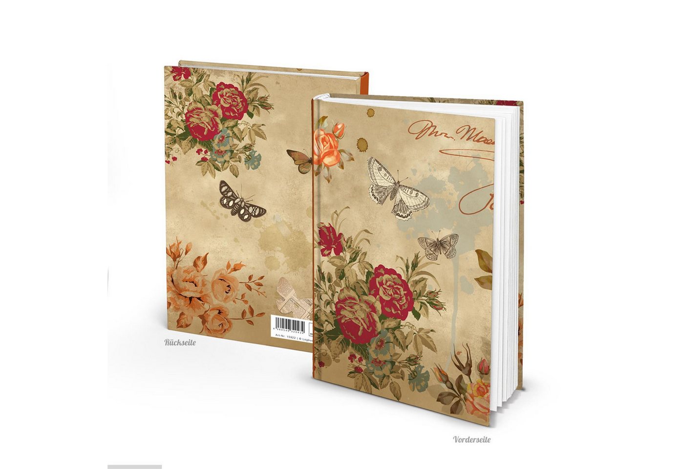 Logbuch-Verlag Notizbuch Kleines Nostalgie Notizbuch DIN A5 beige rosa floral mit Rosen &
