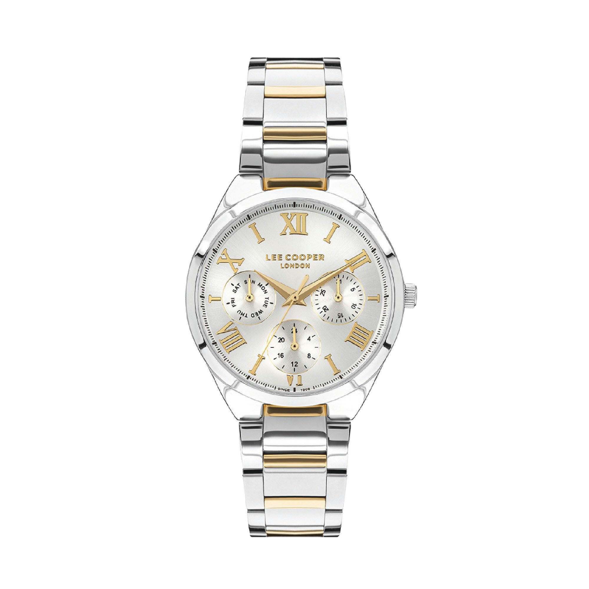 Lee Cooper Multifunktionsuhr Damenuhr mit Metallarmband, 36 mm, Damen Armbanduhr LC07456.230