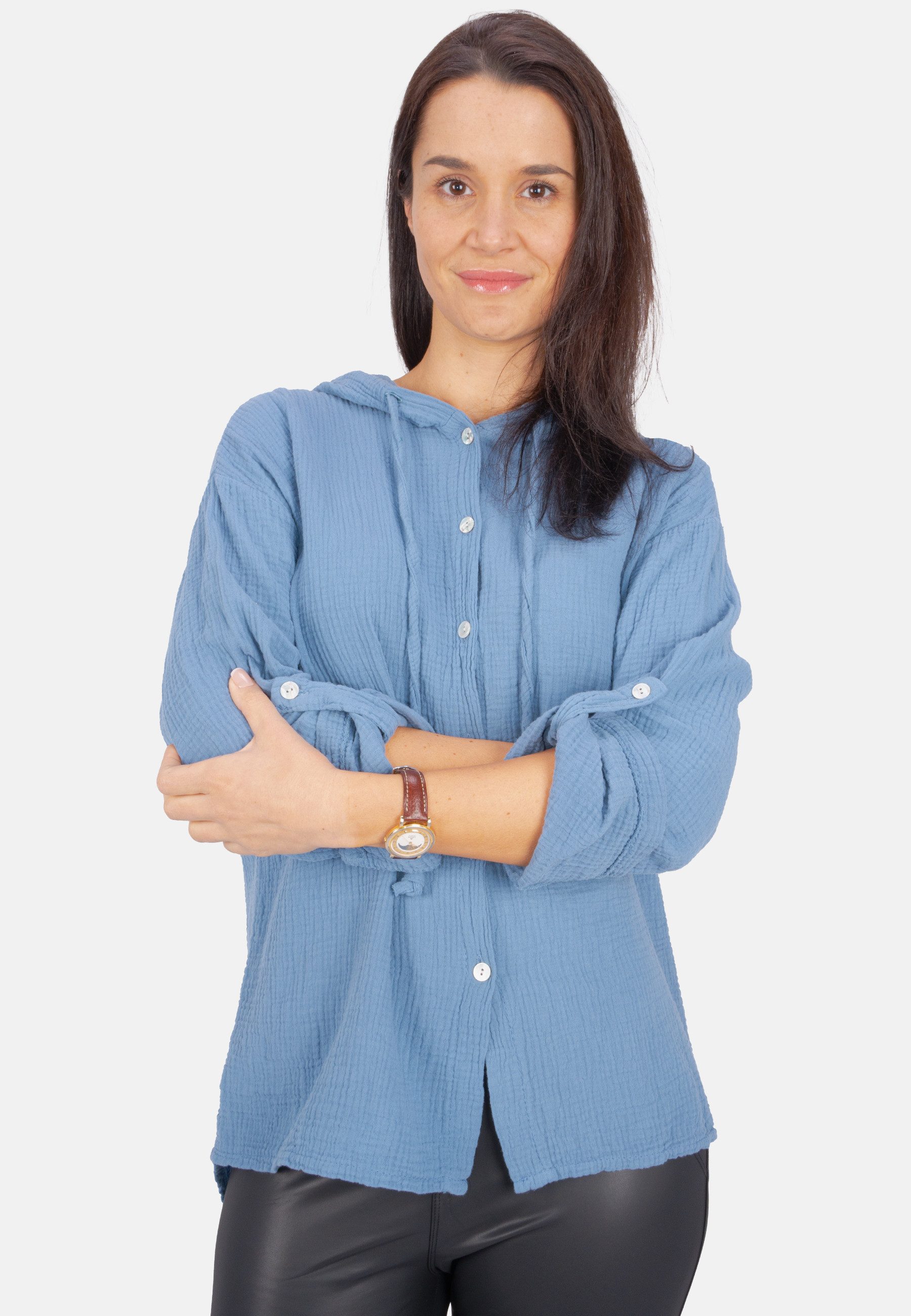 Seasons of April Hemdbluse Musselin Camila Oversized 100% Baumwolle Musselinbluse: Oversized, Halbarm & Kapuze