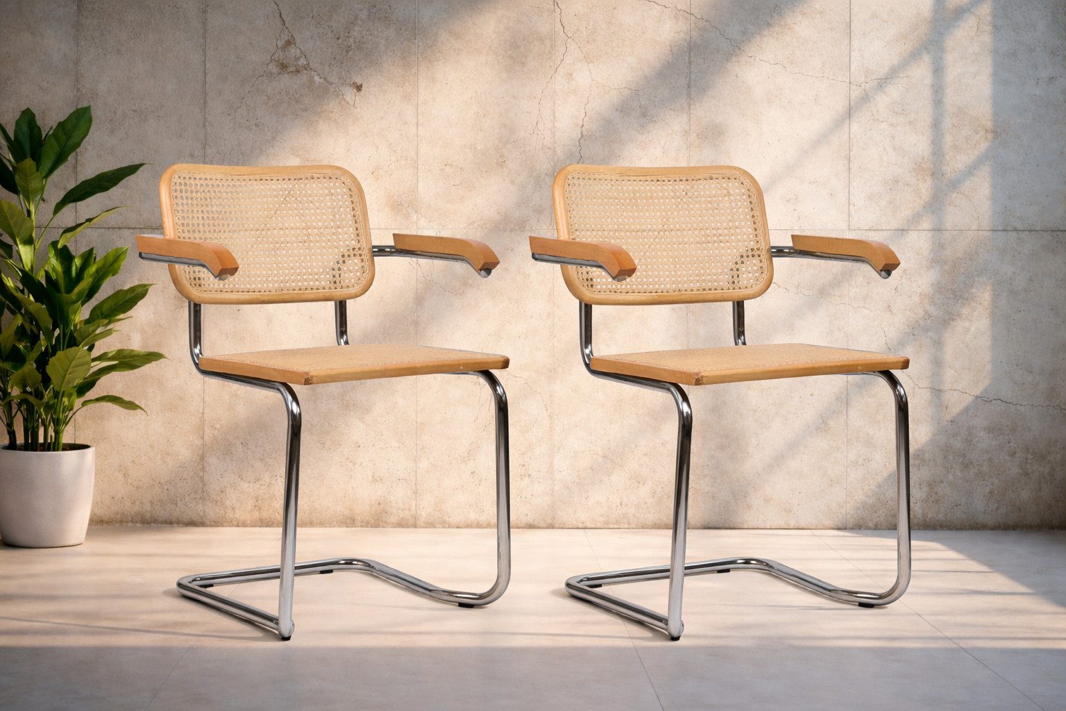 pemora Freischwinger Schwingstuhl Armlehnstuhl 2-er Set JENA AL Wiener Geflecht montiert