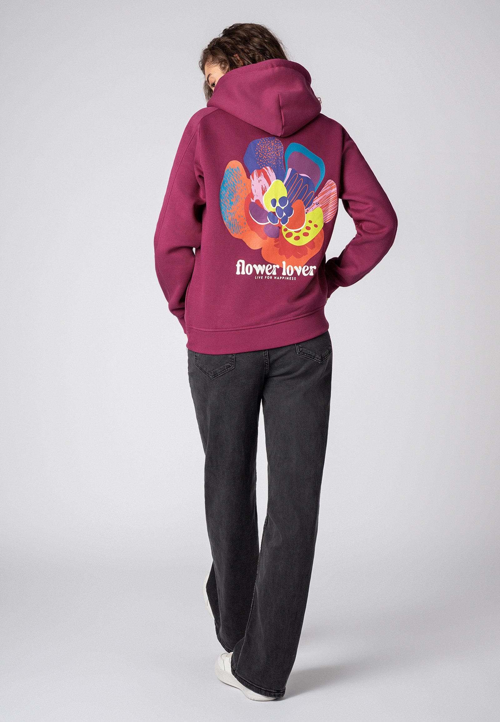 SUBLEVEL Kapuzenpullover Damen Hoodie mit Flowerprints Sweater, Kapuzensweatshirt mit seitl. Eingrifftaschen