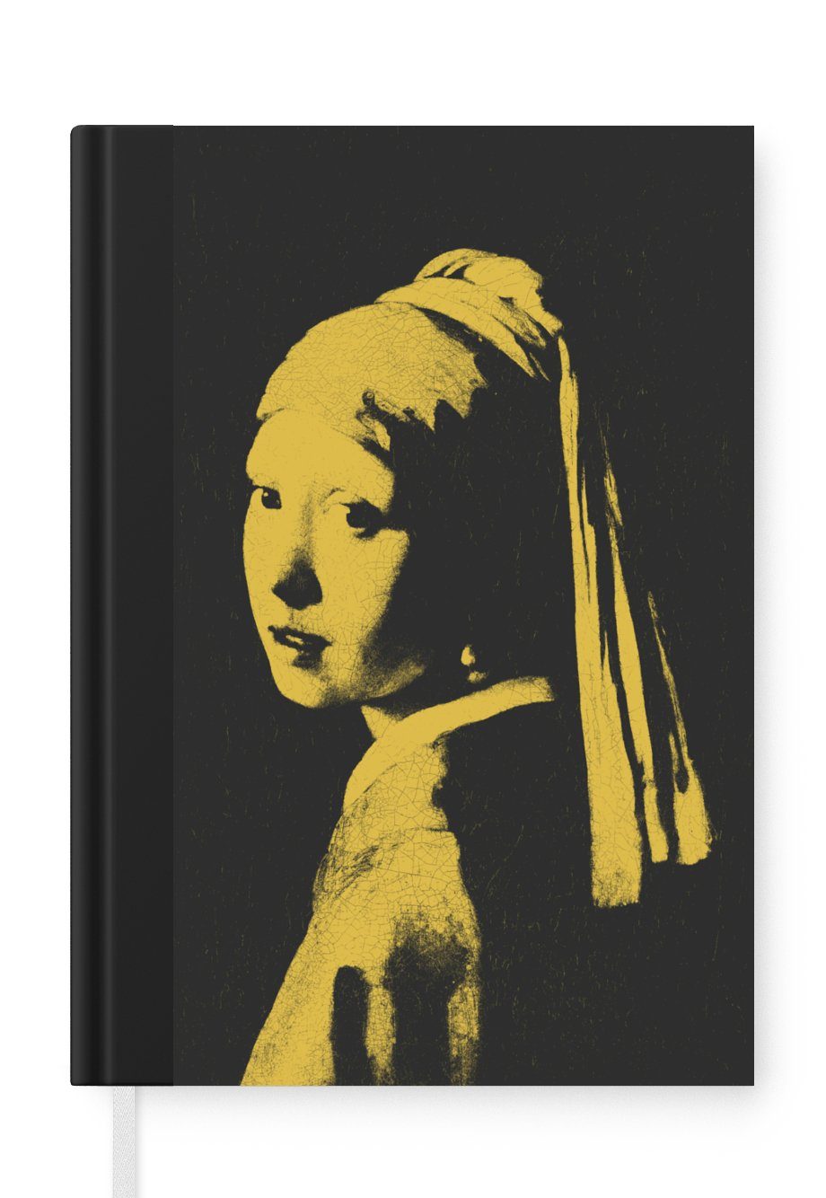 MuchoWow Notizbuch Mädchen mit einem Perlenohrring - Johannes Vermeer - Gelb, Journal, Merkzettel, Tagebuch, Notizheft, A5, 98 Seiten, Haushaltsbuch