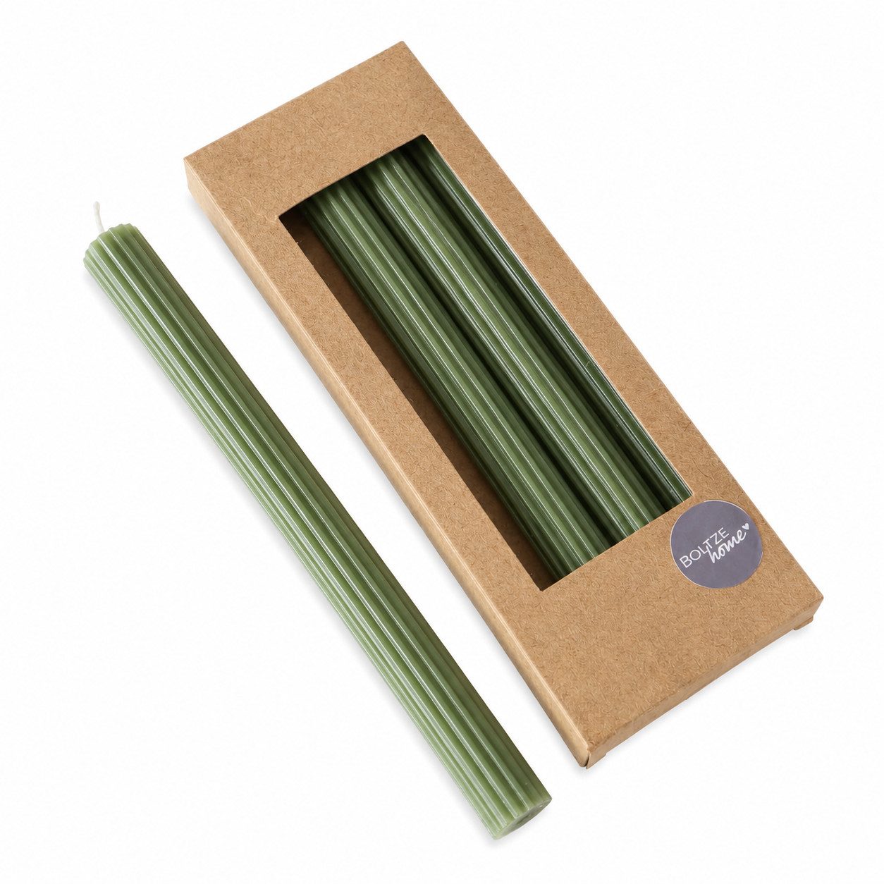 BOLTZE Tafelkerze Stabkerzen Klassik Grün 4er-Set mit Rillen 25 cm