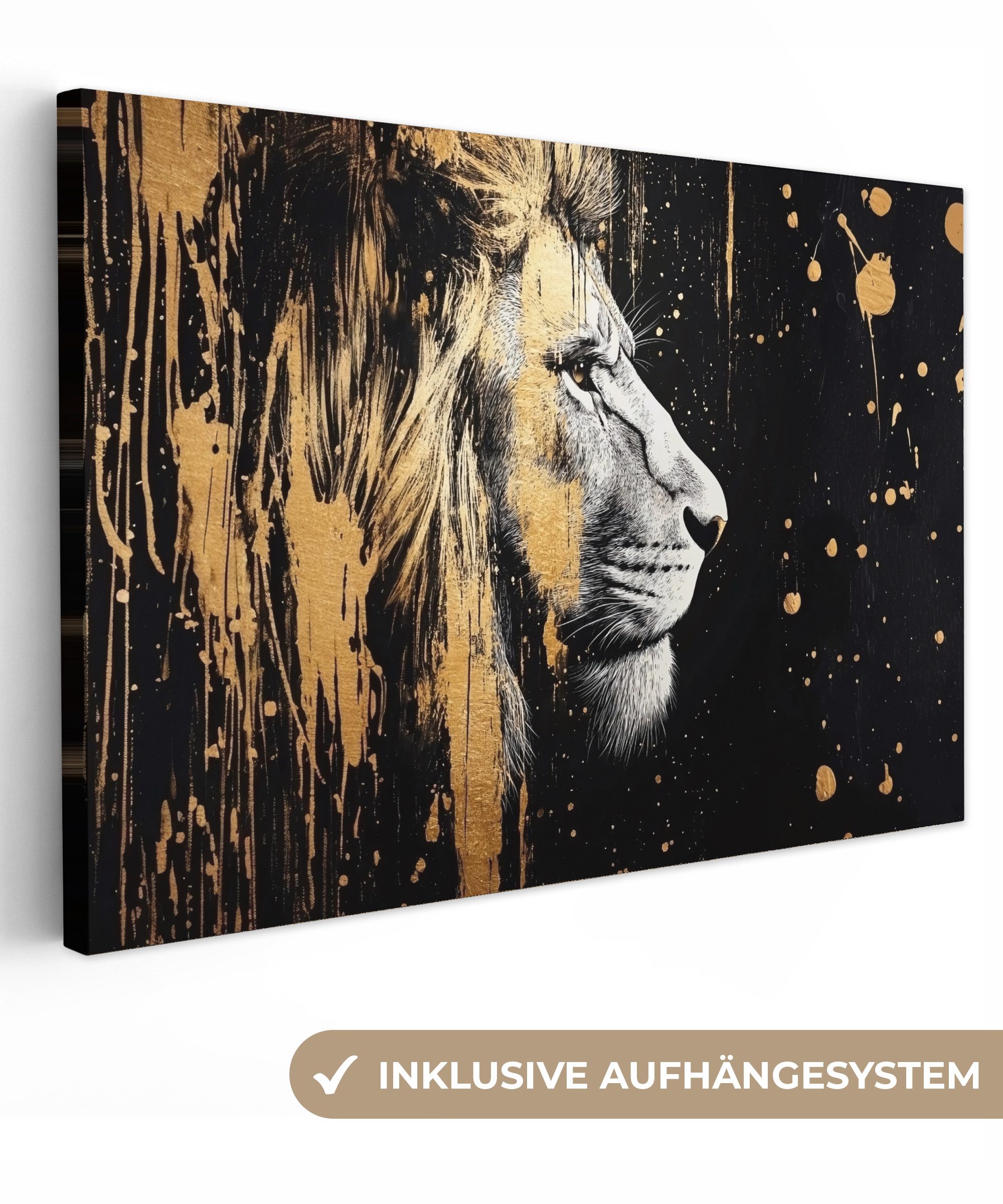 OneMillionCanvasses® Leinwandbild Porträt - Löwe - Abstrakt - Gold, Fotodru günstig online kaufen