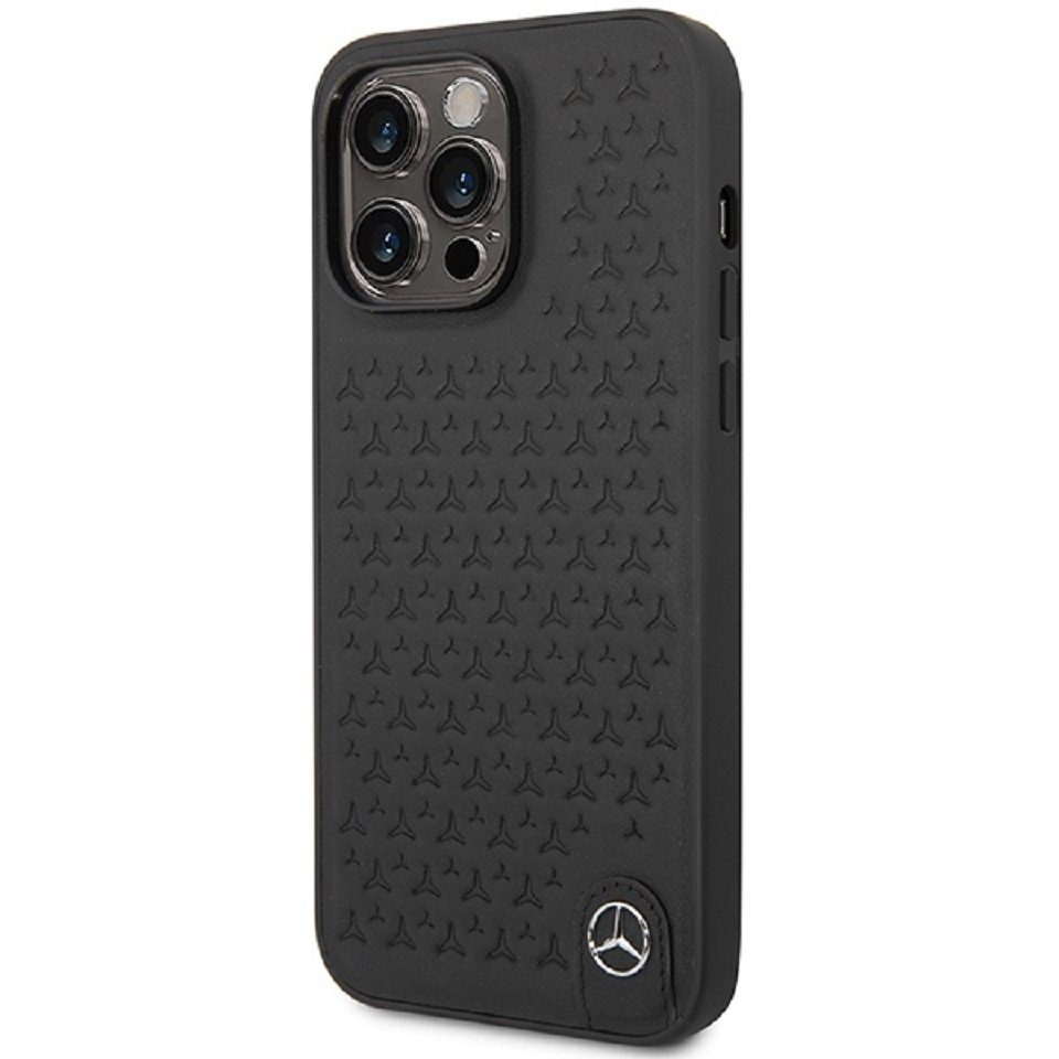 Mercedes Handyhülle Case iPhone 14 Pro Max Echtleder geprägt schwarz Logo 6,7 Zoll, Kantenschutz