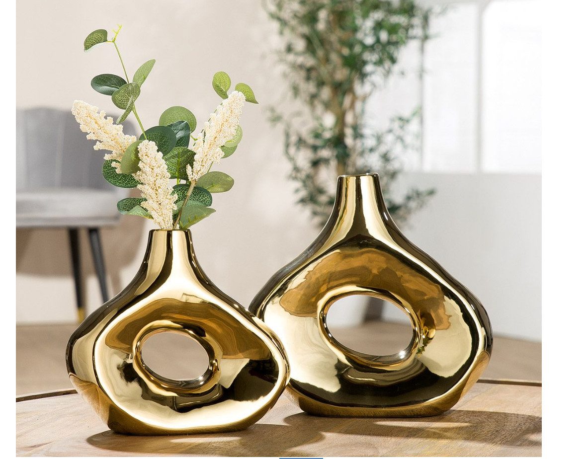 GILDE Dekovase Goldene Vase Malta 23cm oder 18cm