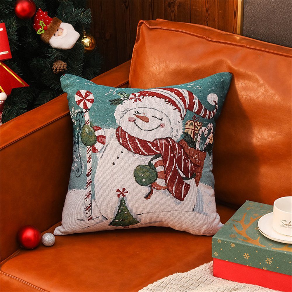 45×45cm Bedruckter Kissenbezug Weihnachts-Kissenbezug, Rouemi, Blau Elch-Schneeflocken-Kissenbezug,