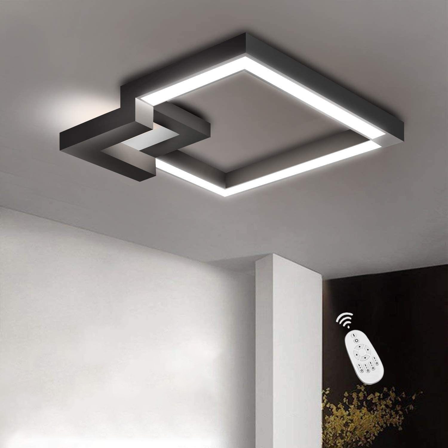 ZMH Deckenleuchte LED Deckenlampe Eckig stufenlos für Wohnzimmer Badezimmer, LED fest integriert, Tageslichtweiß Schwarz