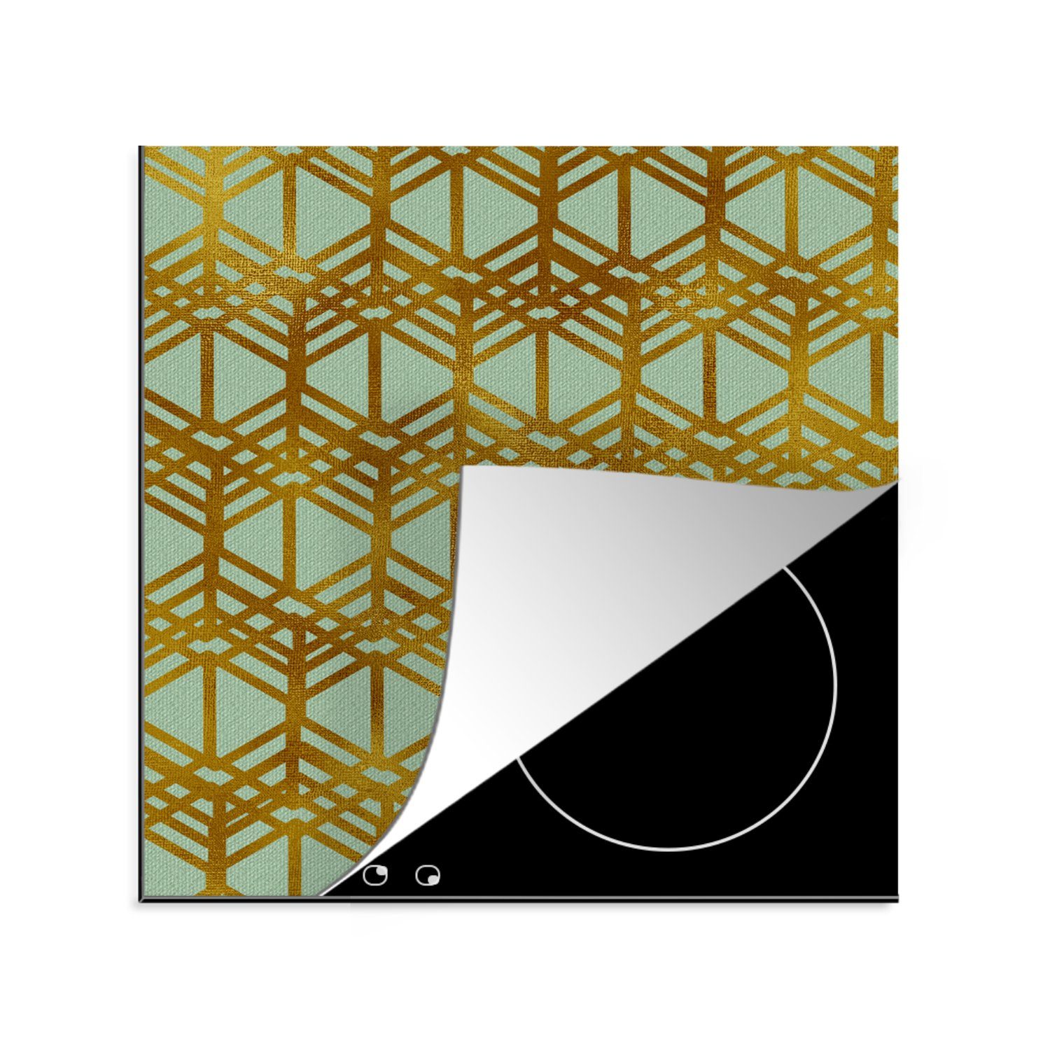 MuchoWow Herdblende-/Abdeckplatte Muster - Gold - Linie, Vinyl, (1 tlg), 78x78 cm, Ceranfeldabdeckung, Arbeitsplatte für küche