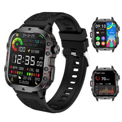 LQWELL Smartwatch für Damen Herren mit Bluetooth-Anrufen Smartwatch (5 cm/1.96 Zoll Full-Touch Zoll) 3ATM wasserdichte Fitnessuhr, mit Herzfrequenzmesser, Schlafmonitor, Schrittzähler, Sportuhr, für iOS und Android