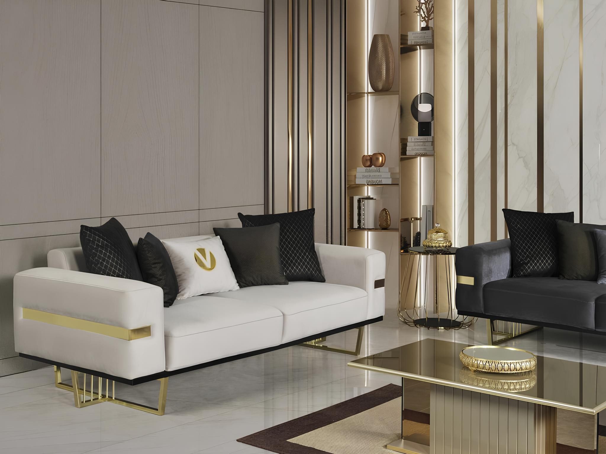 Xlmoebel Couchtisch XLMOEBEL Kaffeetisch aus Holz in elegantem Golddesign (Kaffeetisch), Made in Europa