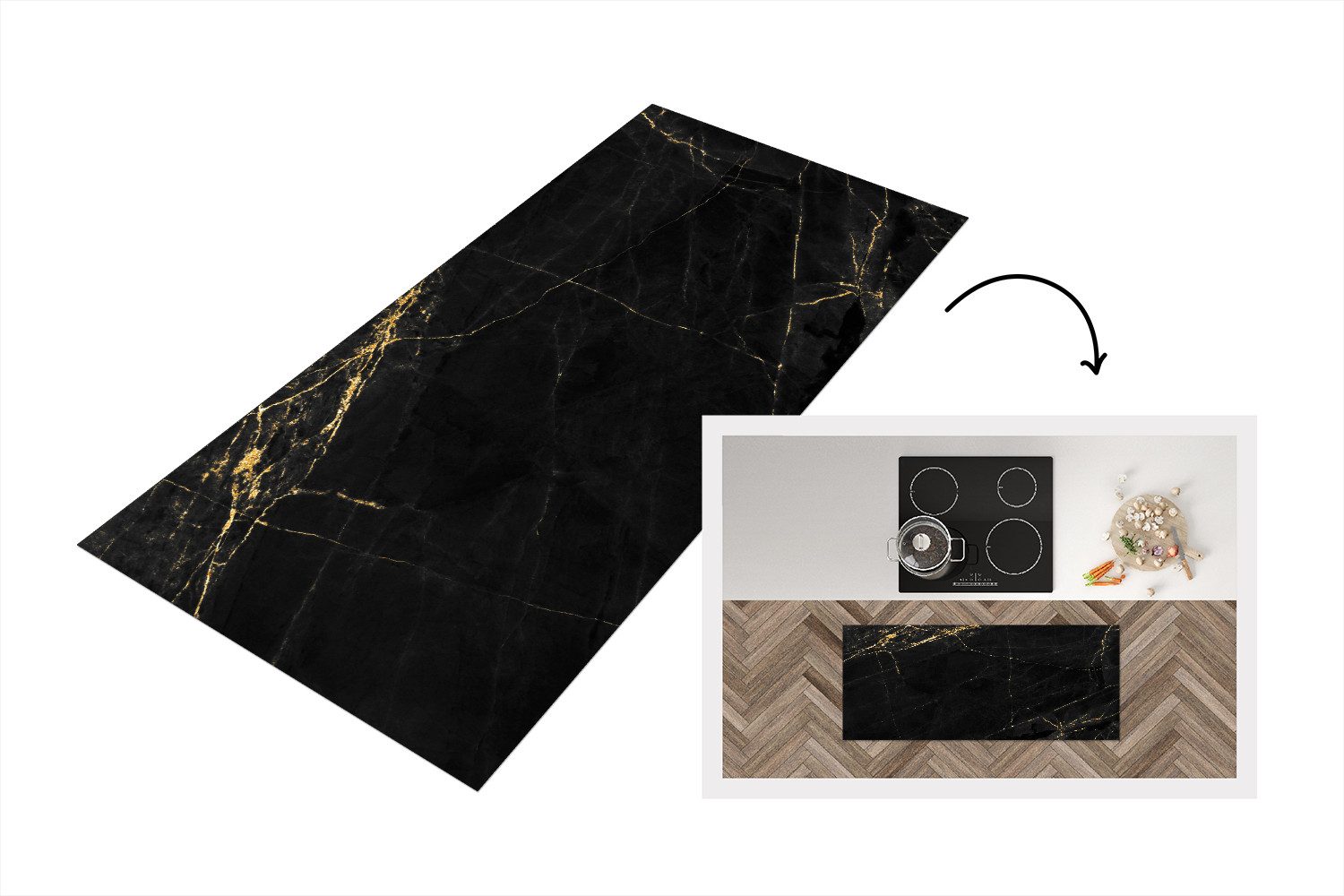 MuchoWow Küchenläufer Marmoroptik - Luxus - Schwarz - Gold, Rechteckig, Küc günstig online kaufen