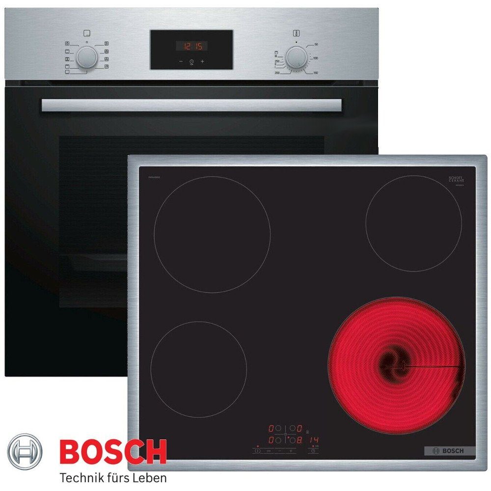 BOSCH Elektro-Herd-Set Backofen Einbau Autark Bosch Einbaubackofen, Glaskeramik Kochfeld, mit 1-fach-Teleskopauszug