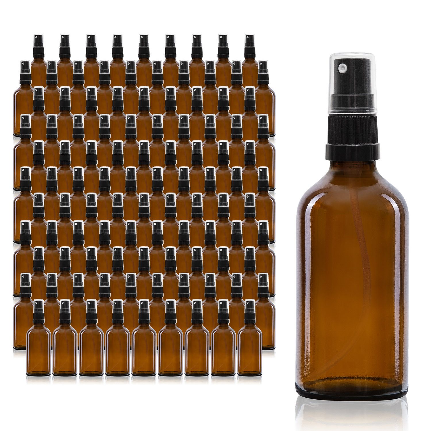 Oputec Sprühflasche 105 x 50ml Sprühflasche, Braunglas, schwarzer Zerstäuber, (Spar-Set)
