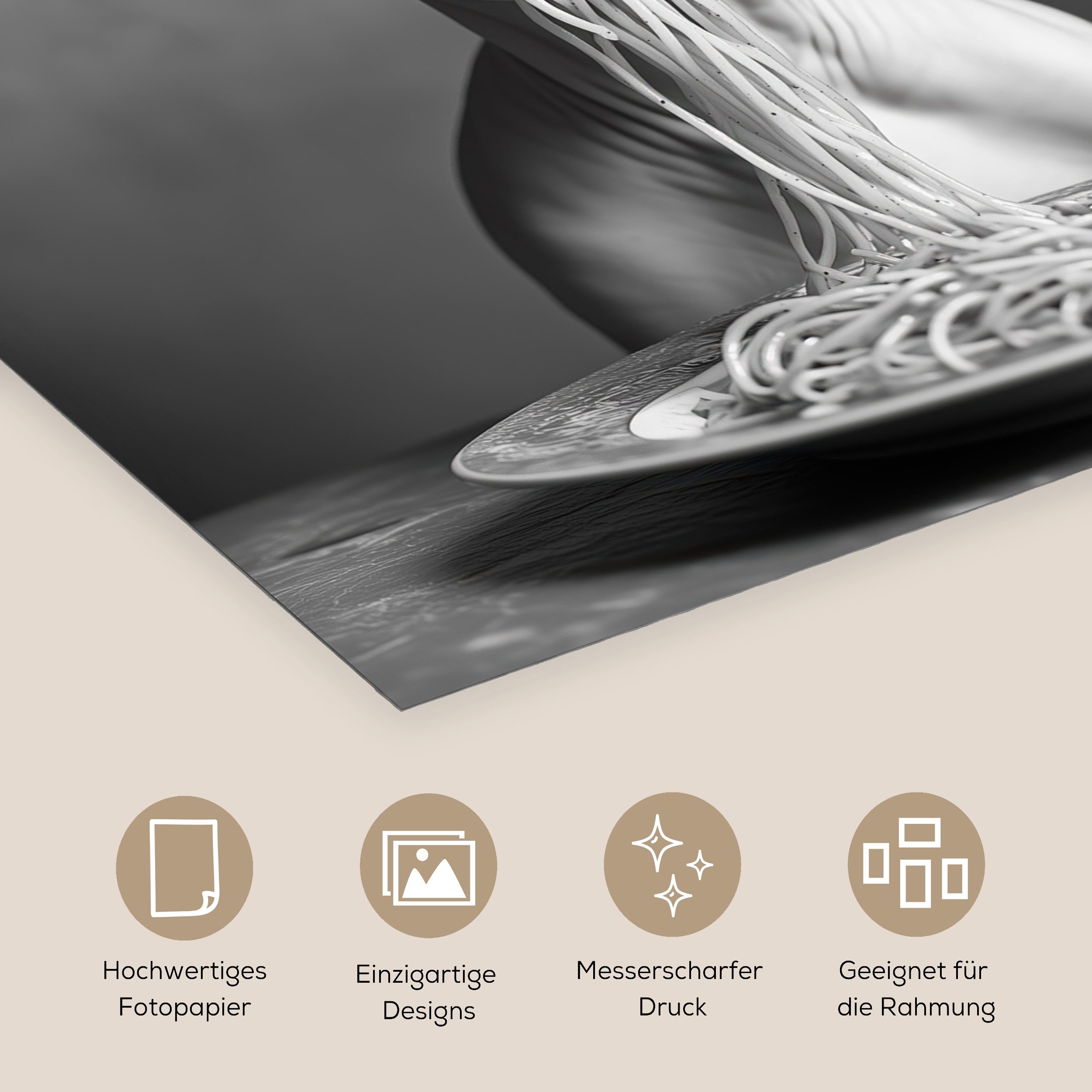 MuchoWow Poster Sphynx - Katze - Tiere - Humor - Spaghetti - Schwarz und Weiß, (1 St), Poster ohne Rahmen, Wandbild, Wandposter, 50x50 cm