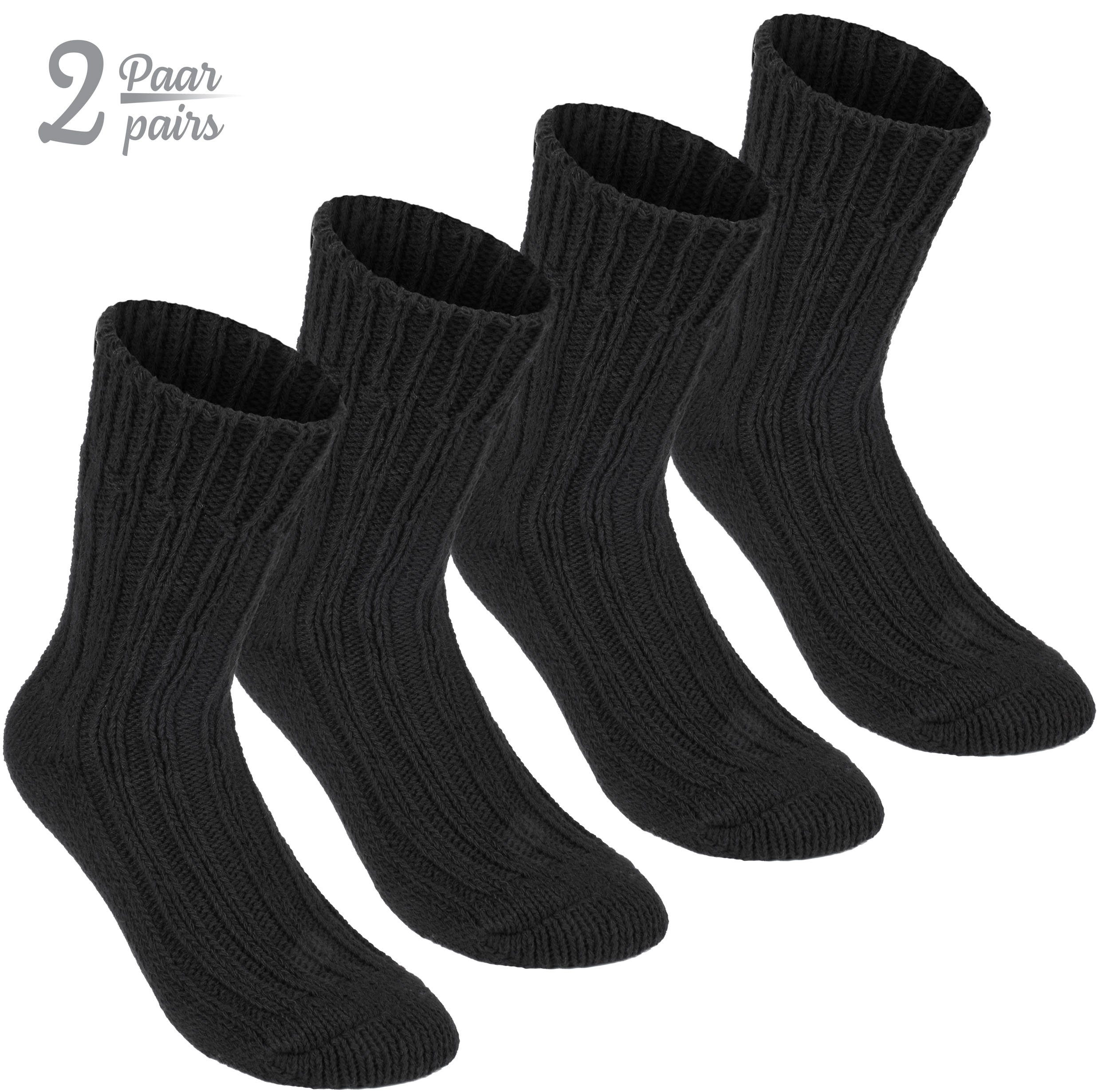 - Stricksocken Damen - Socken und Flauschig Warm und BRUBAKER Wintersocken mit Set Schafwolle Schwarz Thermosocken (2-Paar) für - Herren Winter Wollsocken