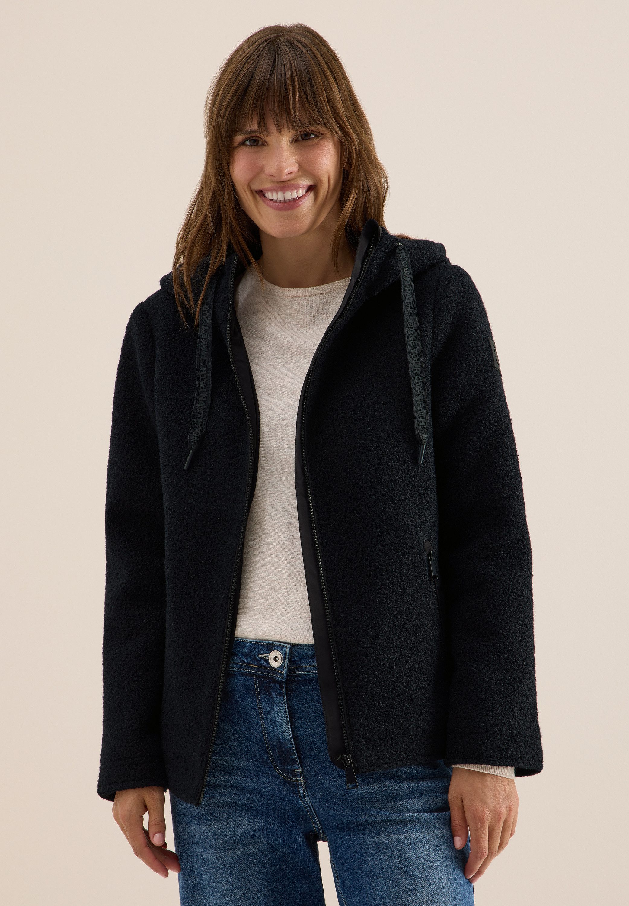 CECIL Fellimitatjacke mit Kapuze mit Tunnelzugband