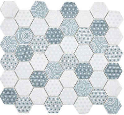Mosani Mosaikfliesen GLAS Mosaik Hexagon ECO blau Mosaikfliese Wand