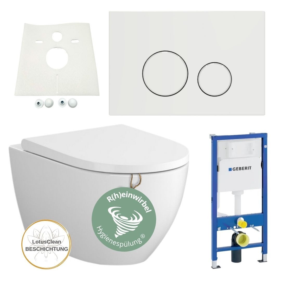GEBERIT Tiefspül-WC Geberit Vorwandelement RIVA WC spülrandlos Komplettset, Wandmontage