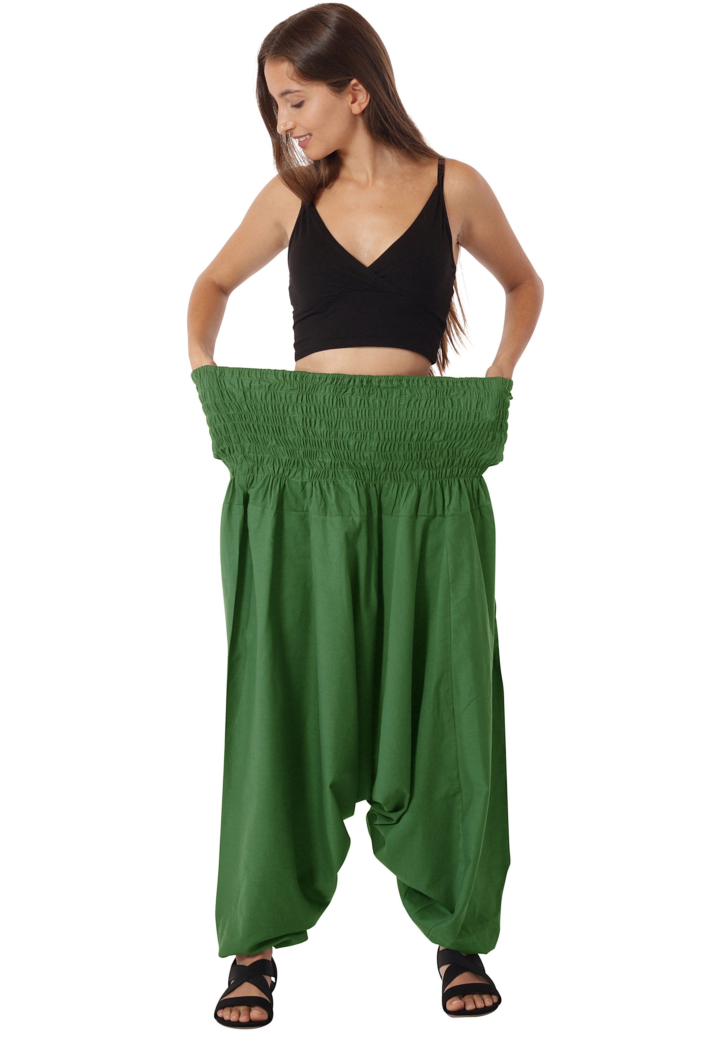 Leucht-Welten Haremshose Extragroße Haremshose XXL Aladinhose für Damen und Herren Grün Pumphose aus Baumwolle