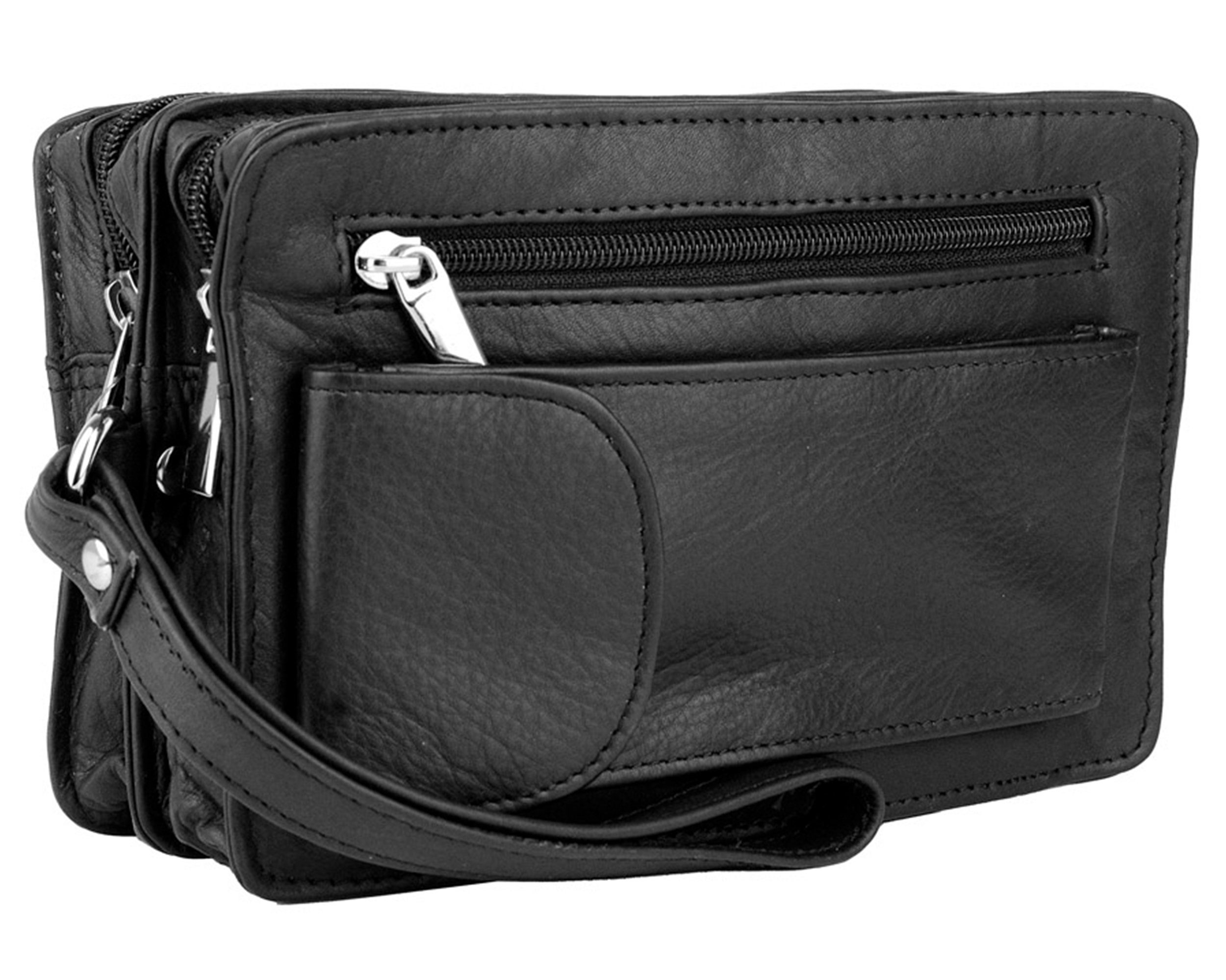 Design genäht echt Handyfach, optik, Taschen, COLOGNELEDER 4 in HT-01, Handgelenktasche schwarz, schlichte mit Leder, Made Germany,