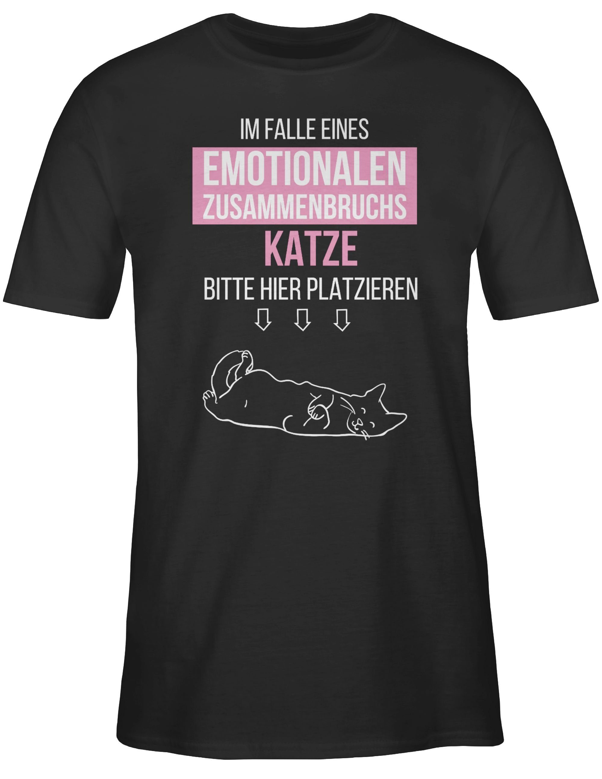 Shirtracer T-Shirt Im Falle eines emotionalen Zusammenbruchs Katze hier platzieren Sprüche Statement 1 Schwarz