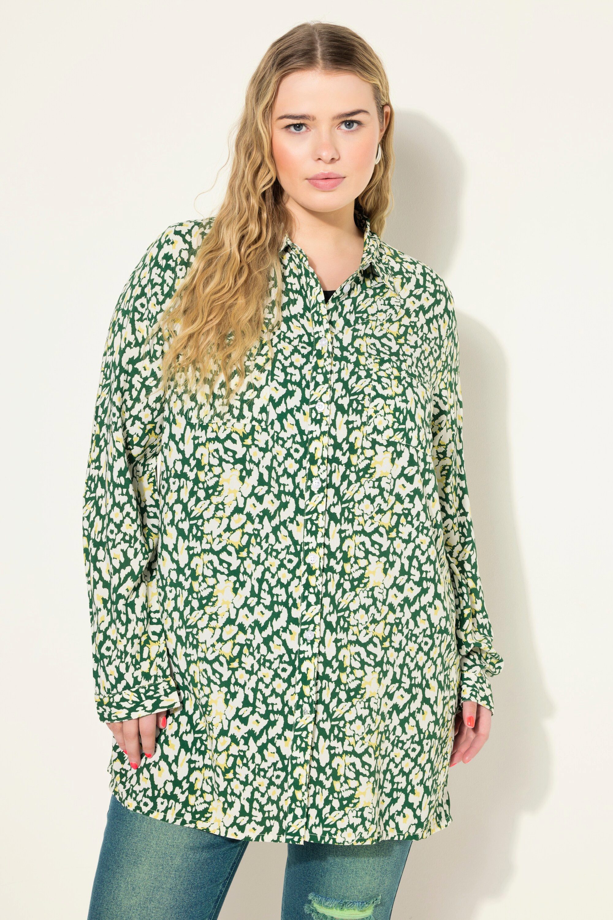 Hemdbluse Hemdbluse Boxy Shape Leo-Print Langarm