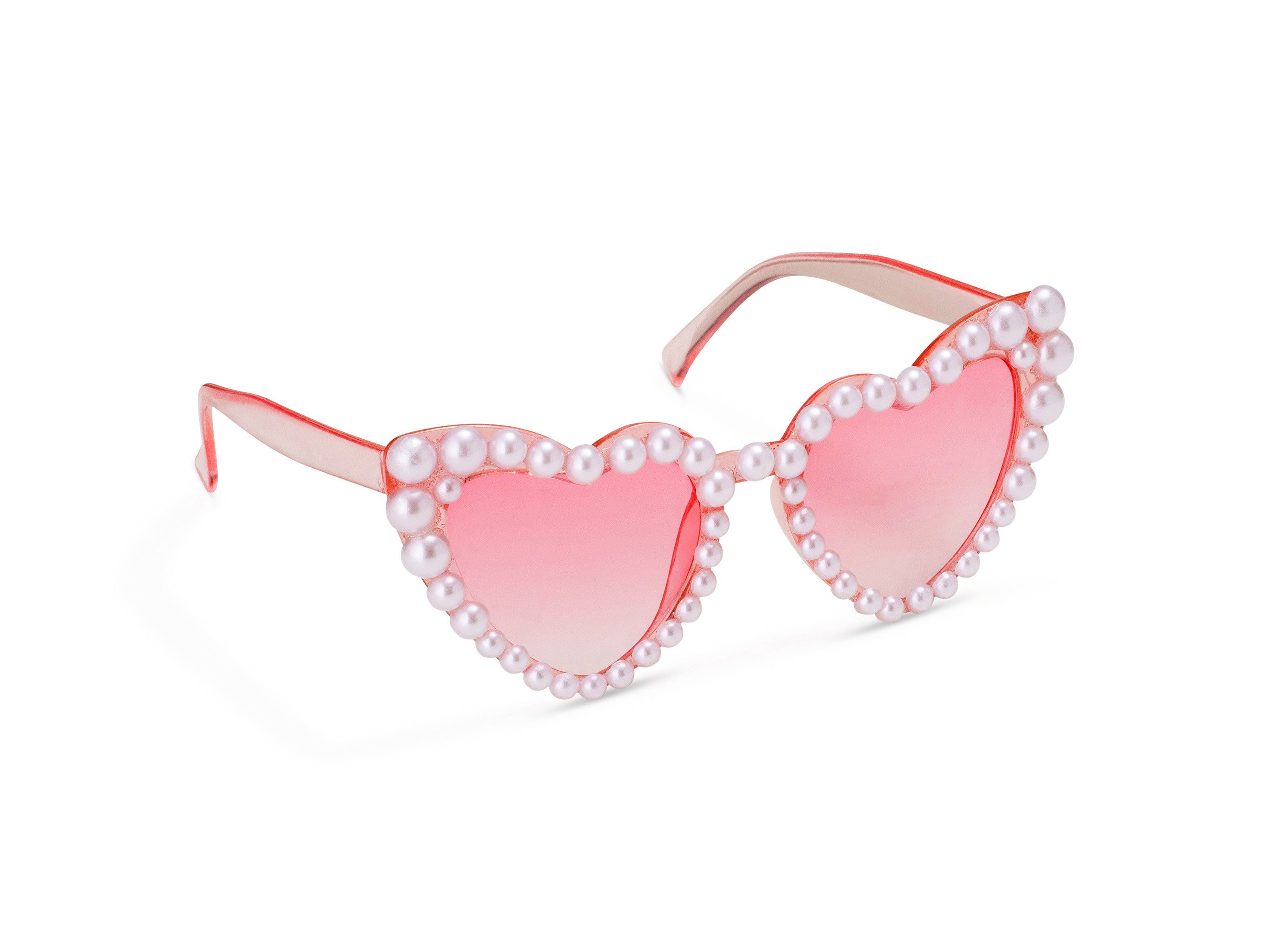 partydeco Kostüm, Sonnenbrille Herz mit Perlen 13x13x5cm Kunststoff Rosa / Weiß