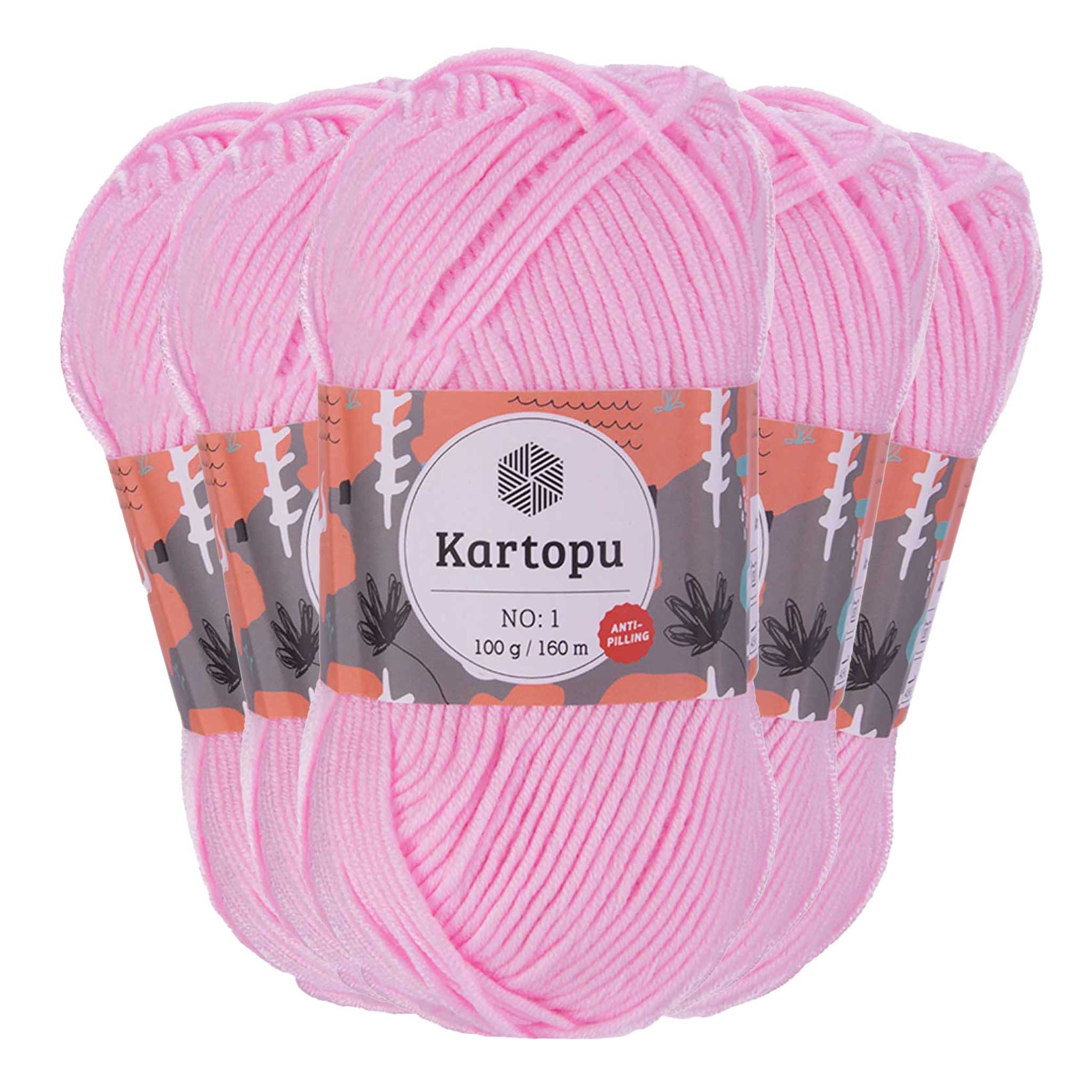 maDDma 5 x 100g Strickwolle Kartopu NO:1 Polyacryl-Wolle Anti Pilling Effekt Häkelwolle, 800 m (Sparpaket), K782 rosa