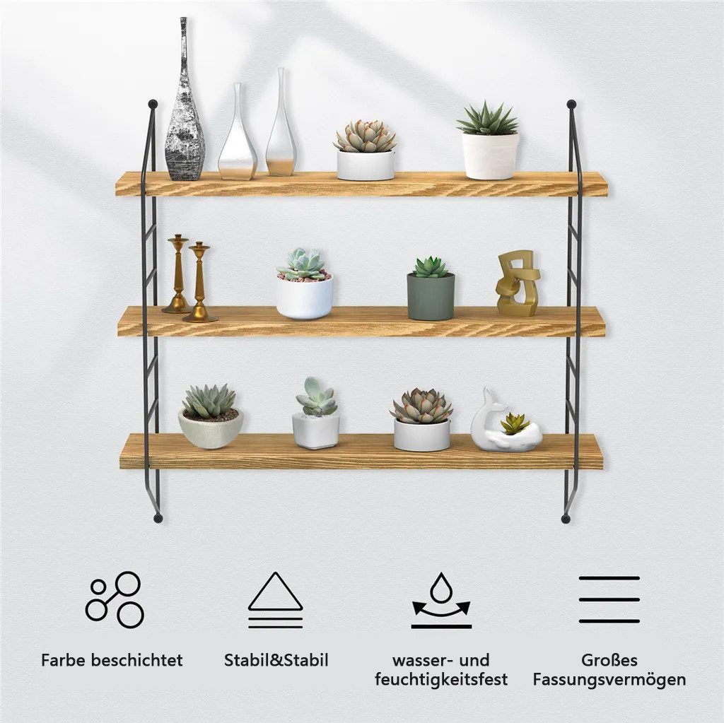 PFCTART Wandregal Wandregal mit 3 Etagen, Schweberegal Hängeregal Holz Industrie-Design, Set 1-tlg., Dekoratives Wandregal im Industrial-Look – platzsparend & vielseitig