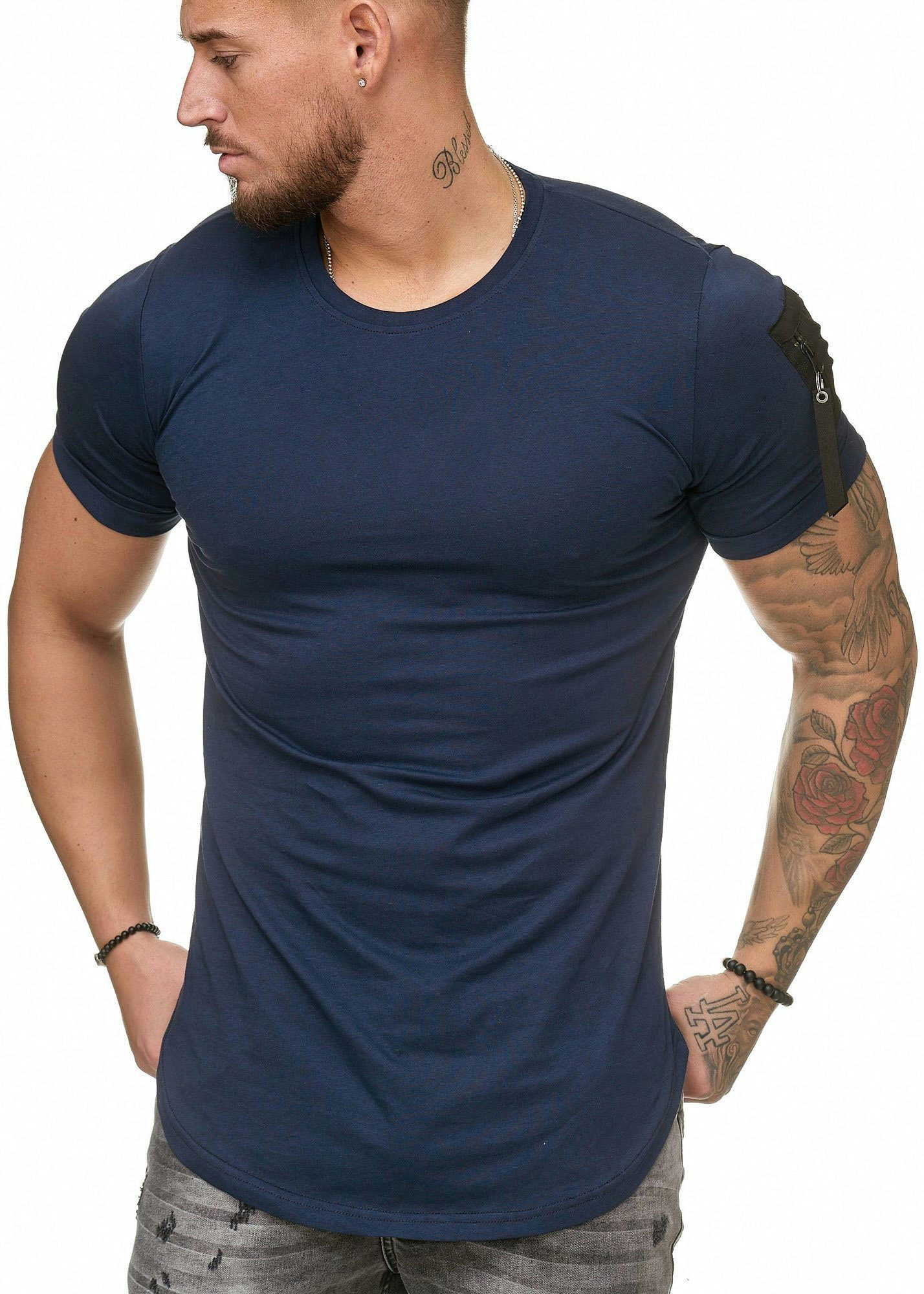 Code47 T-Shirt Oversize Navy (1-tlg) Fit Zipper- Slim Shirt