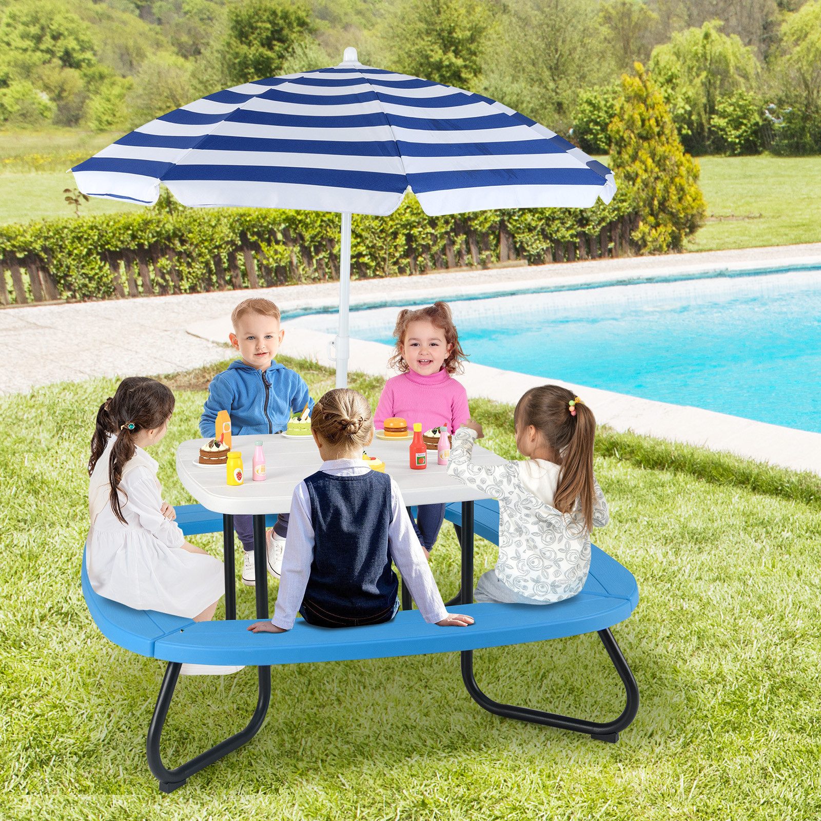 COSTWAY Garten-Kindersitzgruppe, (3-tlg), mit Sonnenschirm & günstig online kaufen