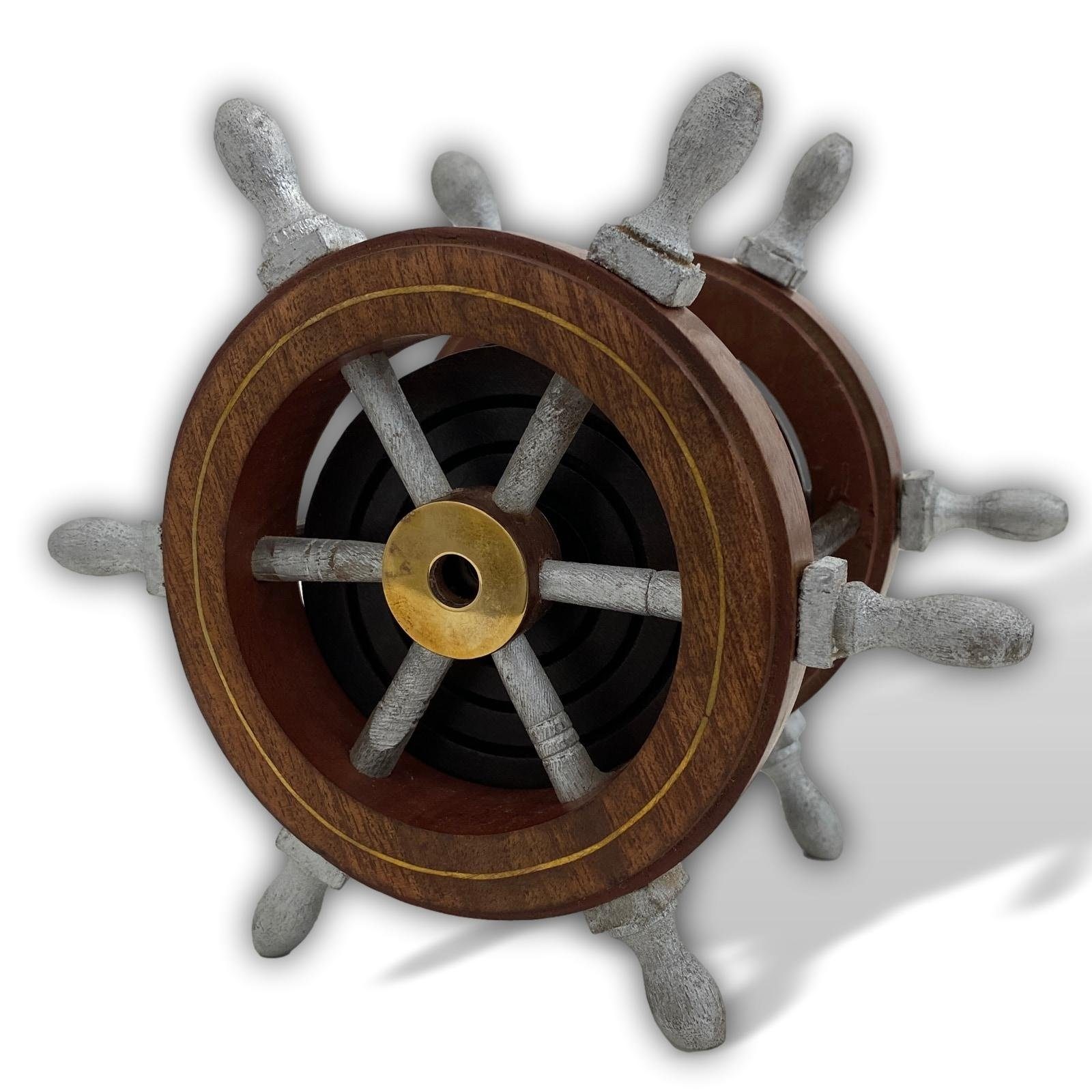 Dekoobjekt Untersetzer Schiffssteuerrad Schiffsrad Maritim Nautik Holz Antik-Stil