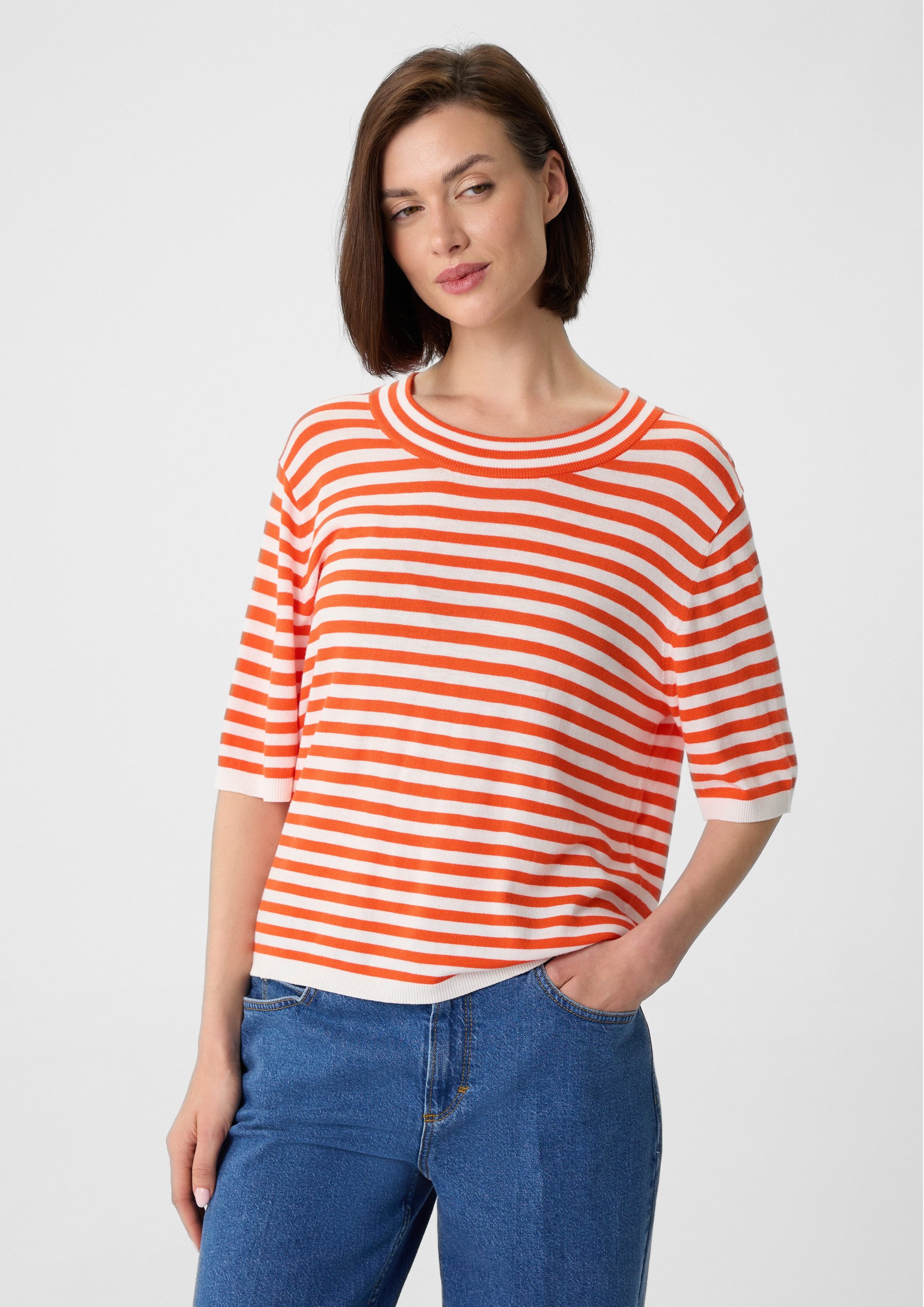 comma Kurzarmpullover Strickpullover Kurzarm-Pullover aus Feinstrick im Box günstig online kaufen