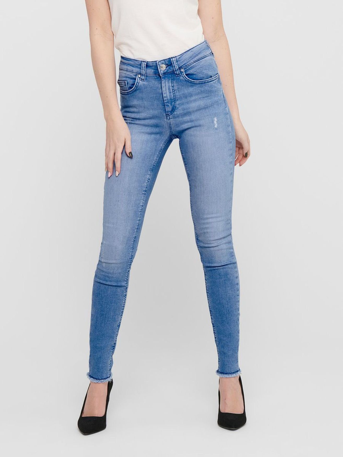 Only Skinny-fit-Jeans »Damen Skinny Ankle Jeans Cropped Stretch Denim Hose  ONLBLUSH Fransen« (1-tlg) 3682 in Hellblau online kaufen | OTTO