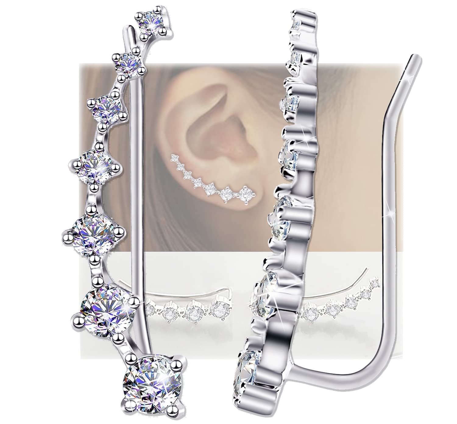 Cbei Paar Ohrstecker Hypoallergen Ohrringe 7 Kristalle 925 Sterling Silber für Damen
