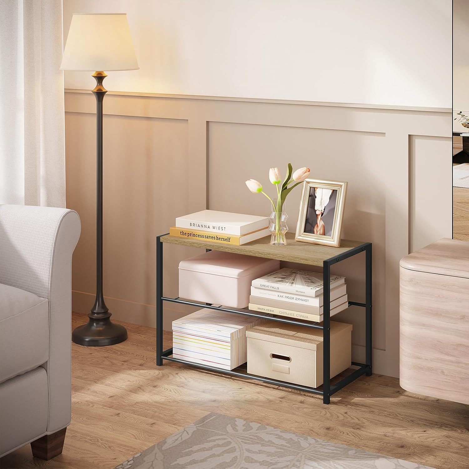 Woltu Schuhregal, 1-tlg., Badregal Schuhablage Organizier mit 2 Ablagen, Holz Metall