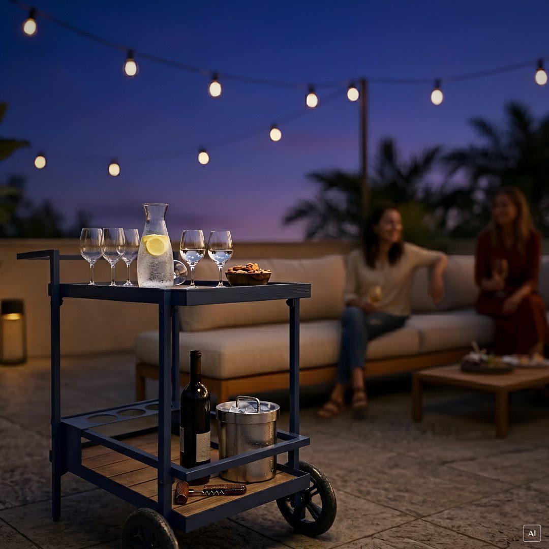 abc HOME Servierwagen Outdoor, zwei Ablageflächen, Flaschenhalterungen