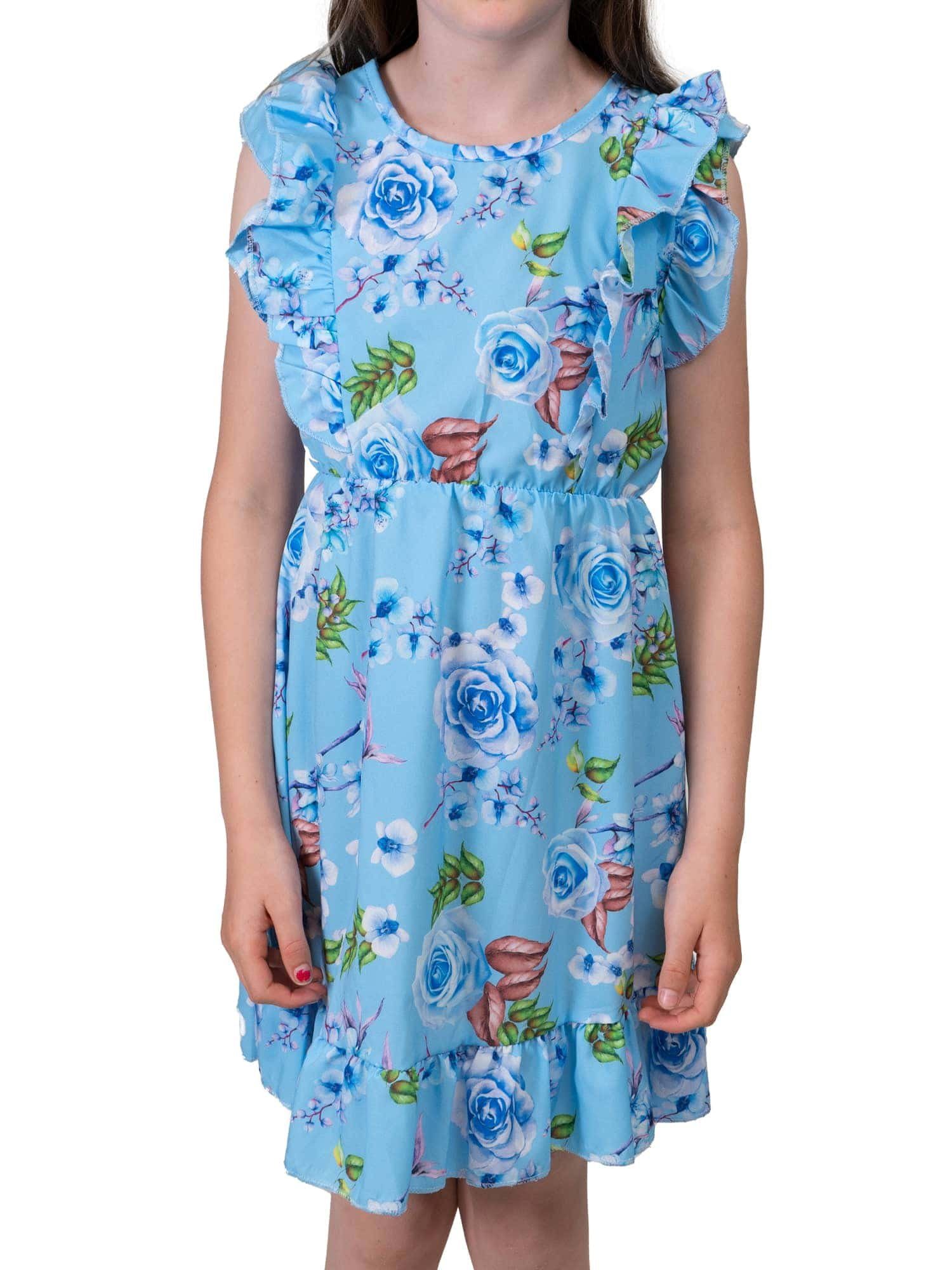 Blau Jerseykleid tragen KMISSO Rosenmotiv bequem zu (1-tlg) Mädchen Kleid